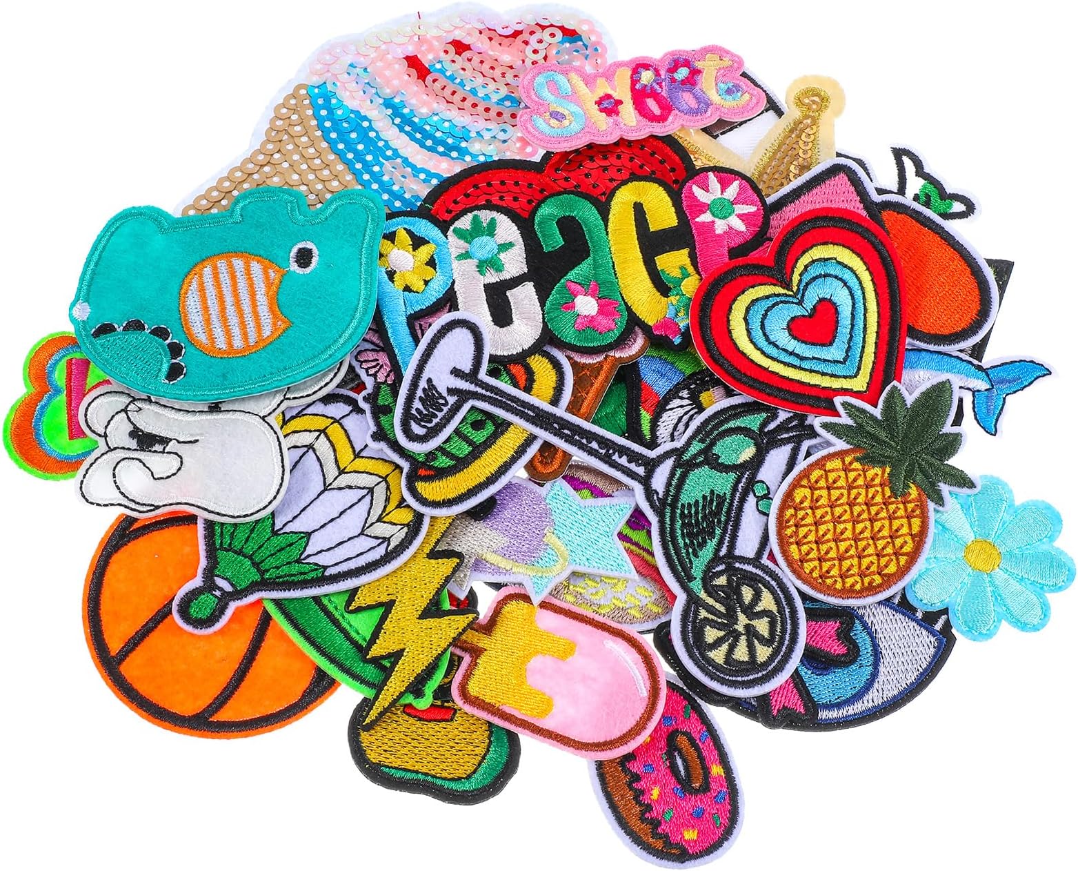 36 Pcs Embroidered Iron on Patches Random Assorted Styles Assorted Patches Bulk Embroidery Patch Iron on/Sew on Patch Applique for Clothes Jeans Jackets Dress Hats Backpacks Pants DIY Accessories