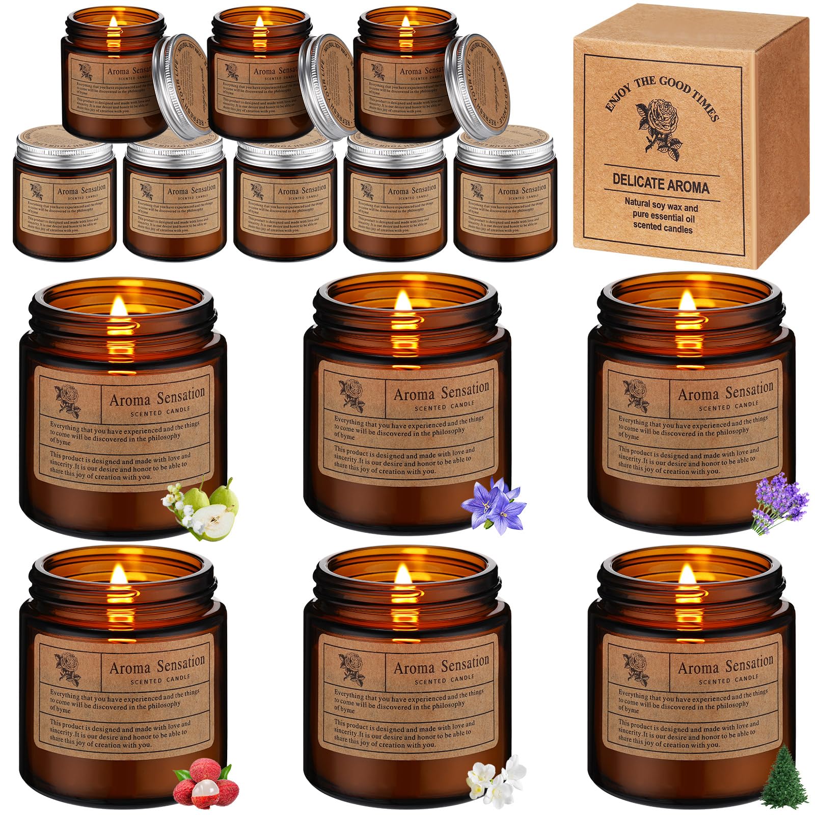 MTLEE 12 Stück Kerzen für Zuhause, Duftkerzen, Geschenk-Set für Frauen, langlebig, Aromatherapie, Duftkerze im Glas, Sojawachskerzen für Geburtstag, Lehrer, Erntedankfest, Jahrestag (Blumenduft)