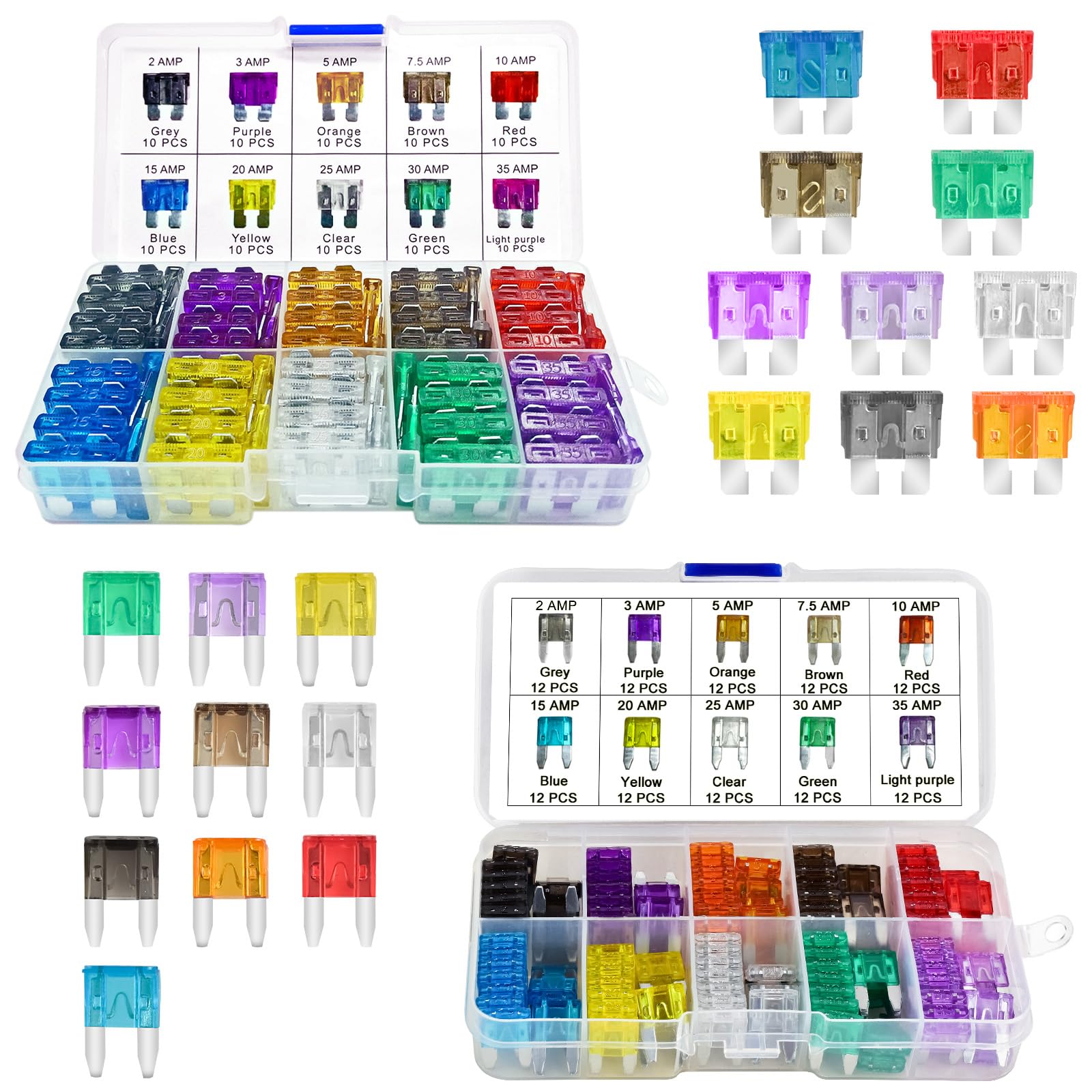 MuHize Kit surtido de fusibles RV – 100 piezas estándar y 120 piezas mini surtido con extractor de fusibles de cuchilla, se adapta a coches, caravanas, camiones, campistas