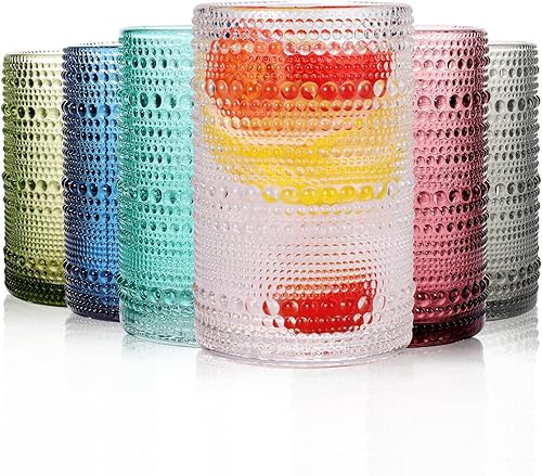 Miniatura 1 de Juego de 6 vasos para beber Hobnail de 15 onzas, vasos de vidrio vintage de Júpiter, vasos de cristal vintage de Júpiter en relieve para cerveza,