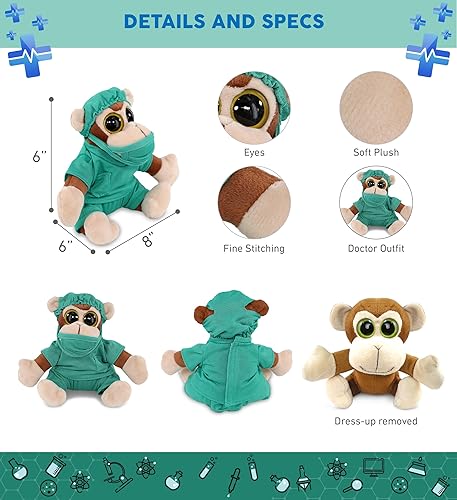 Miniatura 3 de DolliBu Monkey Big Eye - Peluche de doctor de 6 pulgadas, disfraz de mono súper suave con bonito uniforme y traje de gorra, regalo con