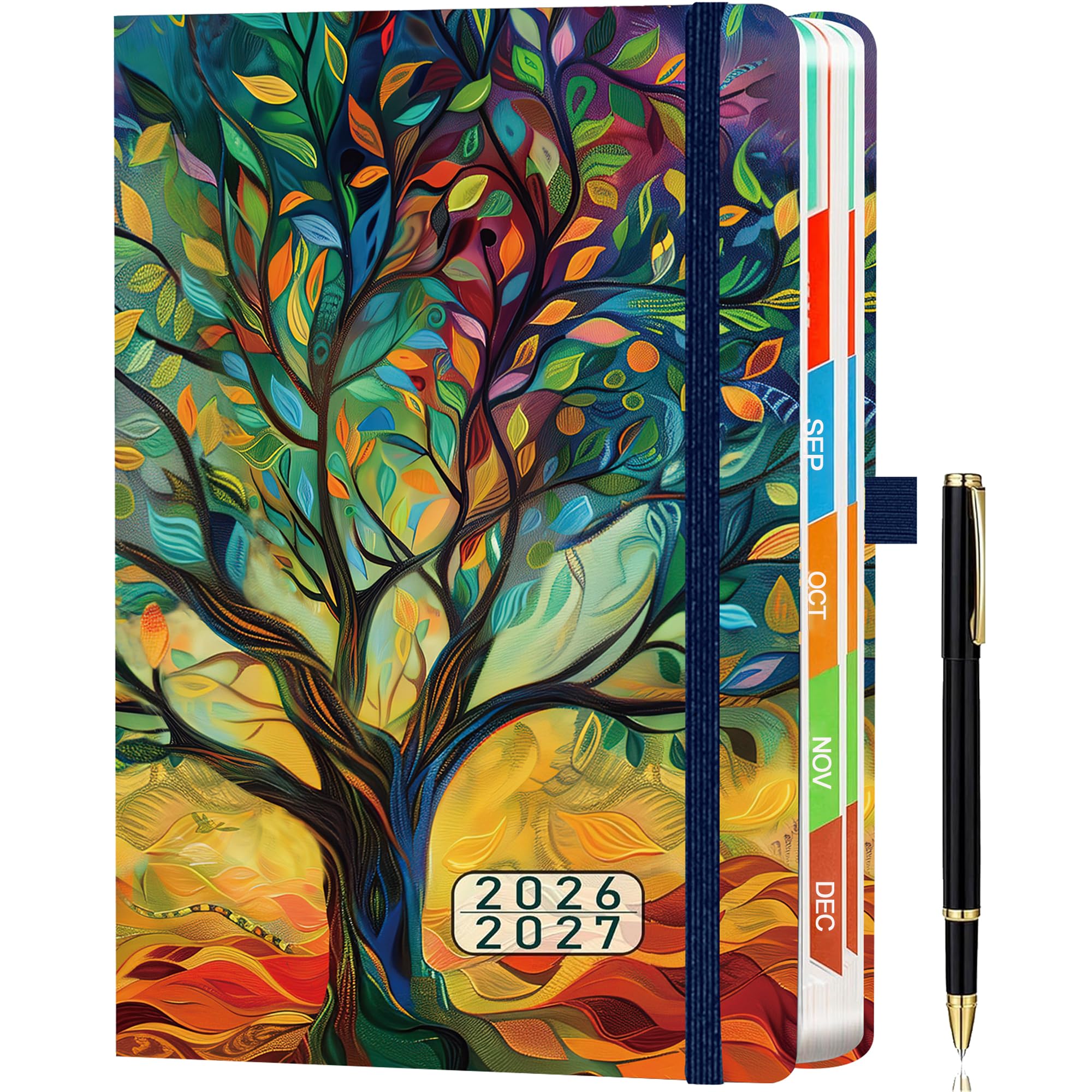 Academic Diary 2026–2027 A5 Page a Day – Daily Student Planner Aug 2026–Jul 2027, 382 Pages 100gsm, Monthly Tabs, Leather Hardcover, Elastic Closure, Bookmarks, Academic Organiser Notebook — image 1