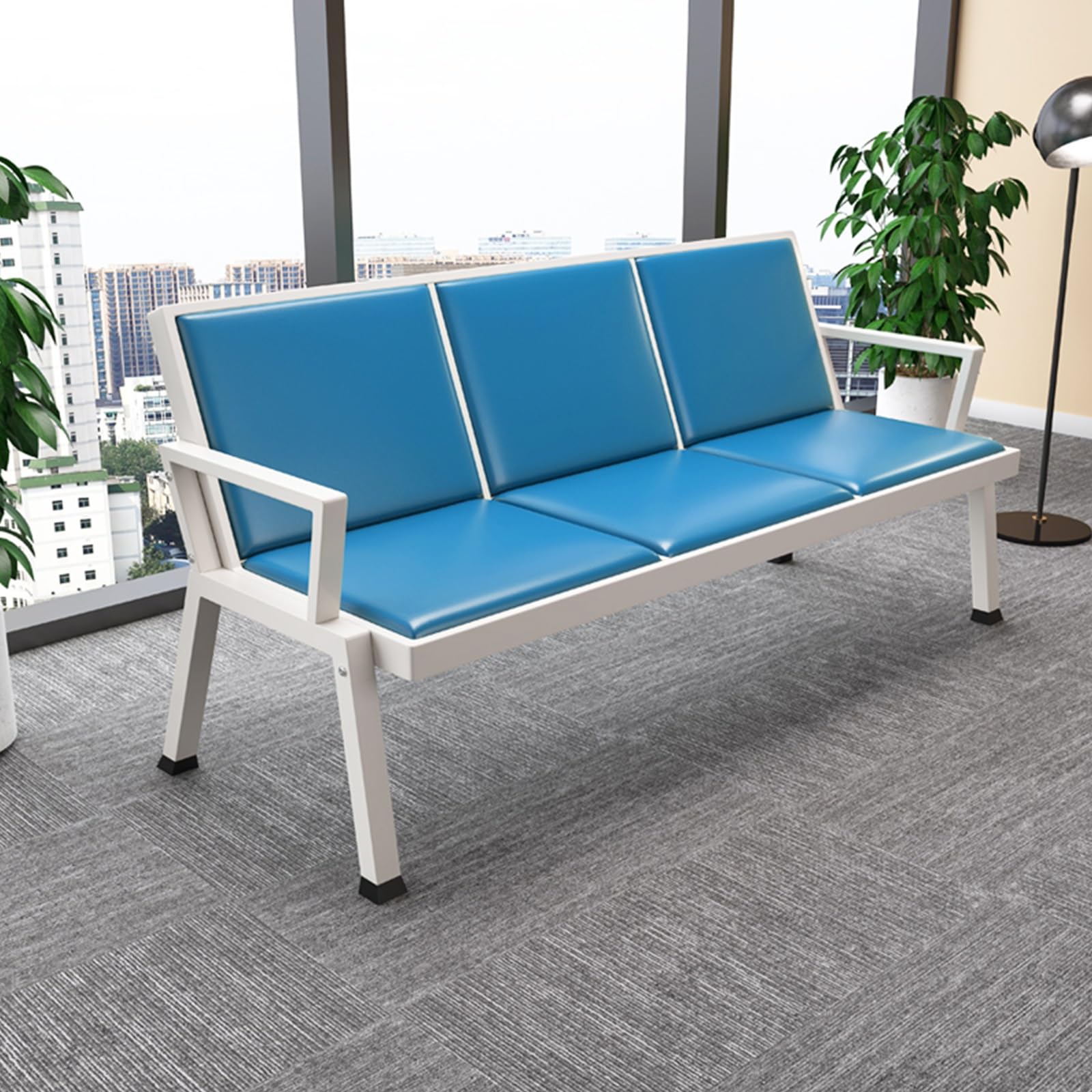 DFGHNBVC Comfortable Blue Pu Office Armchairs With Backrests – Waiting Room Seating For Airports, Banks, Hospitals, Schools Barbershops – 175Cm/69In Lobby Bench Chairs,Blue-175Cm/69In