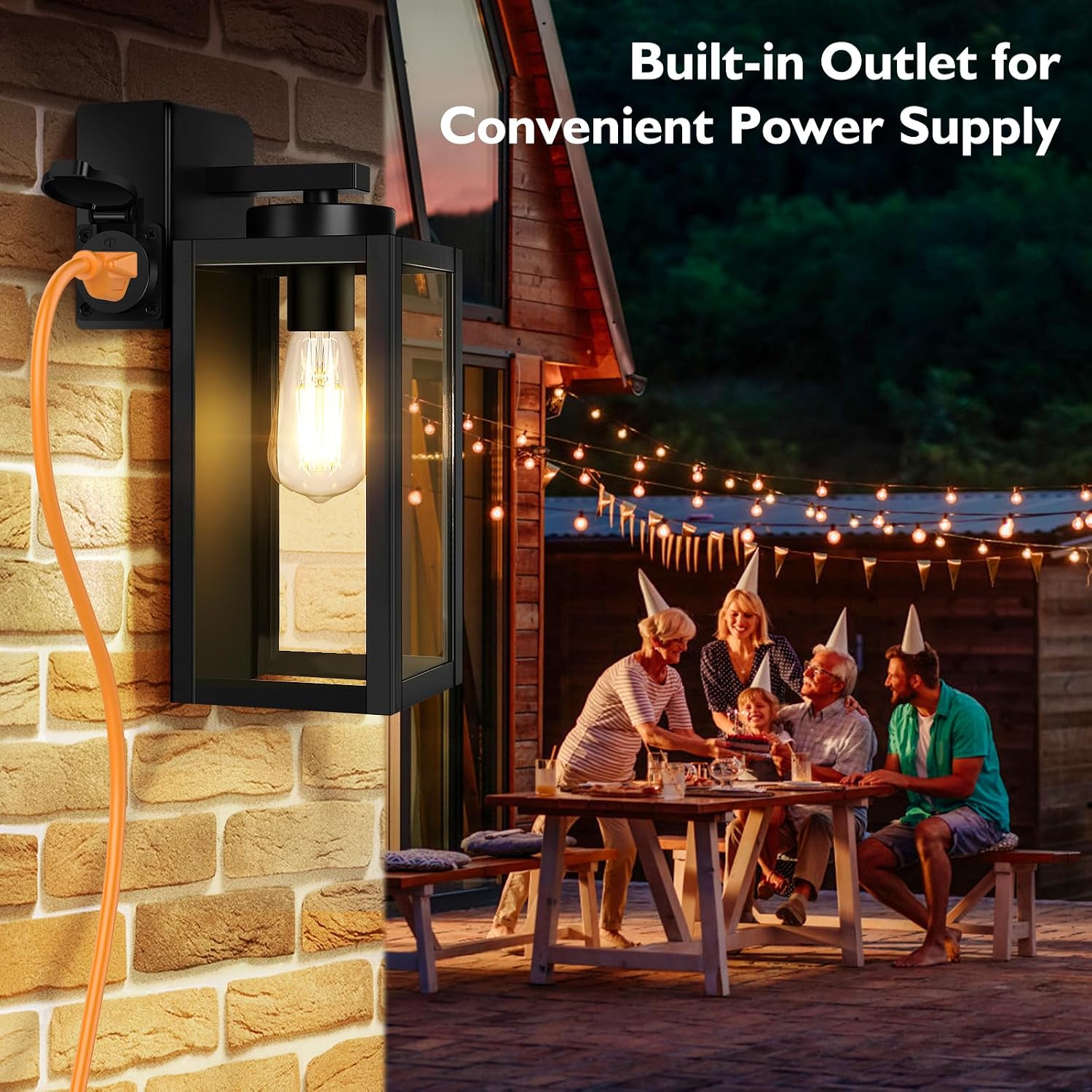 BesLowe 2-Pack Porch Lights Outdoor with UL Certified Outlet, Modern Outdoor Wall Lights Exterior Lighting Fixtures Waterproof, Exterior Wall Sconces Outside Lights for House Front Door Garage, Black