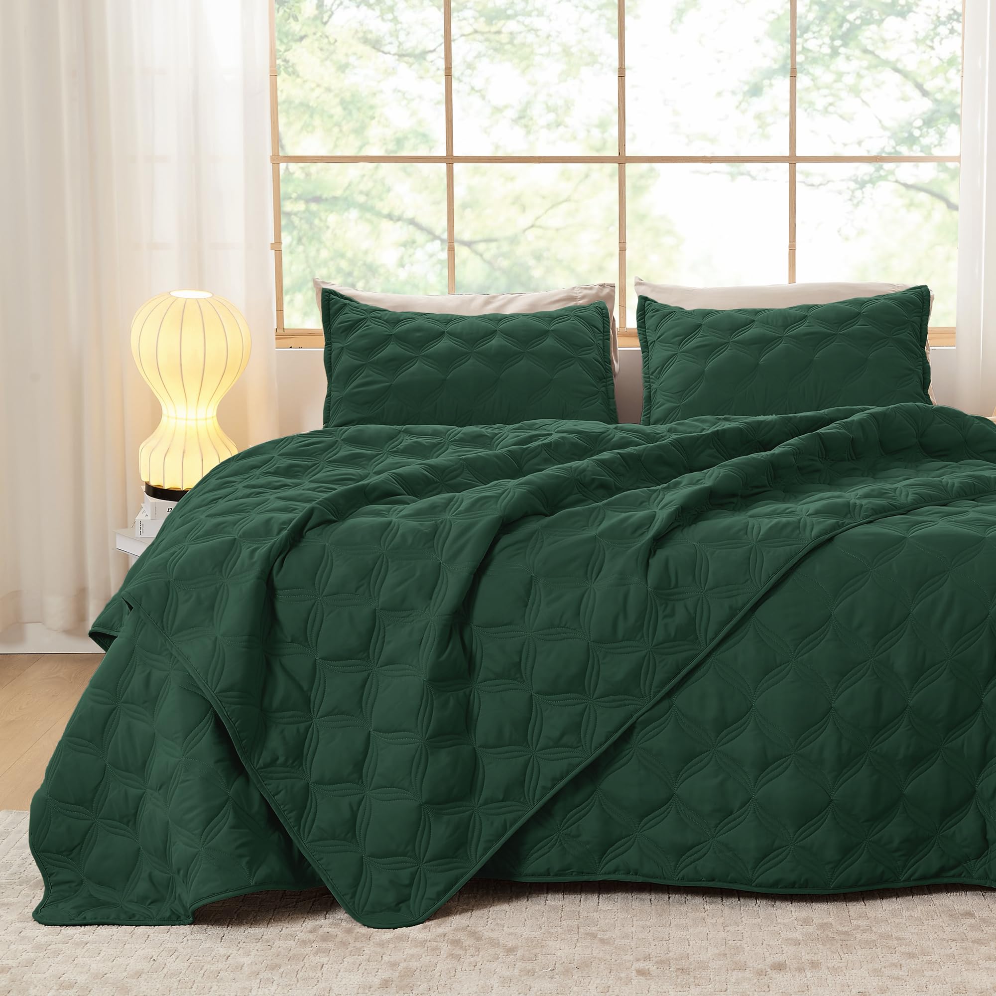 Litanika California King Quilt Bedding Set, 3 Pcs Emerald Green Bedspreads — image 1