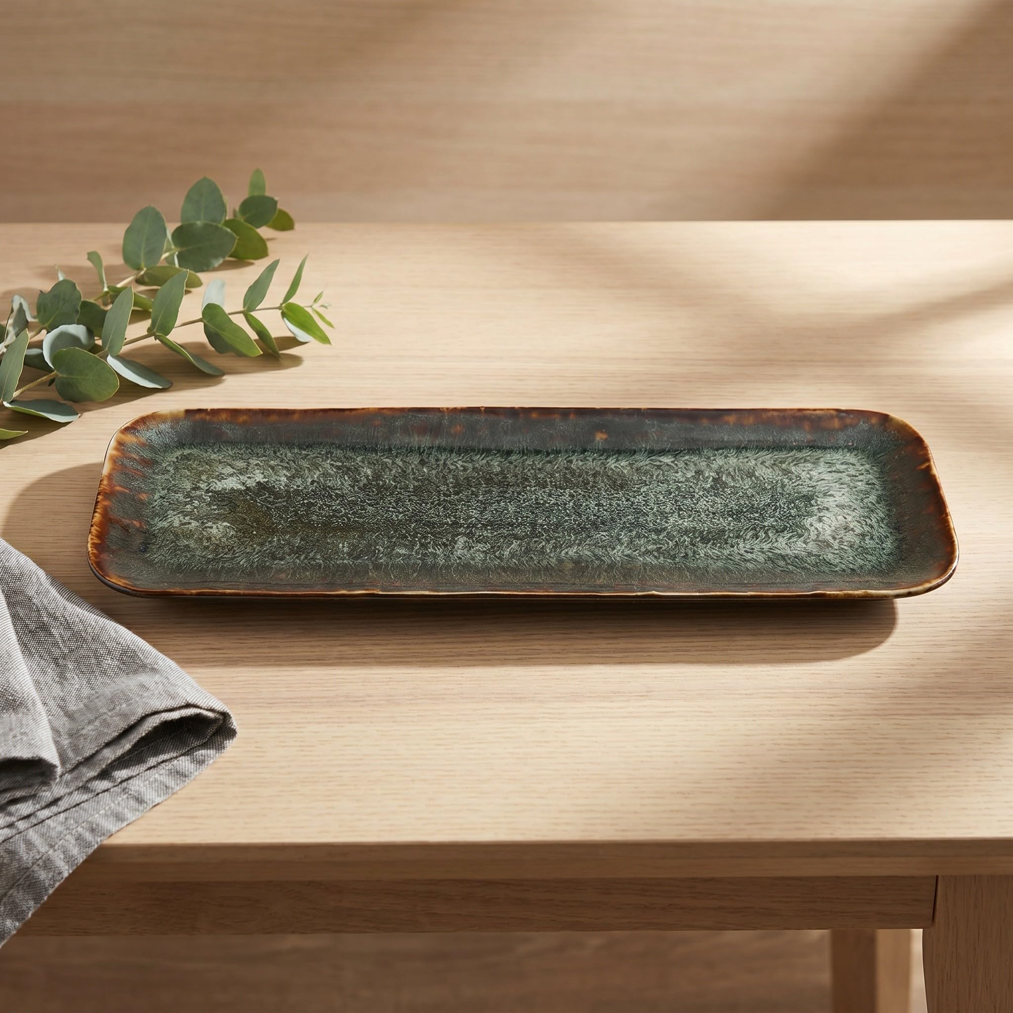 OUNONA Plato de cerámica para Aperitivos - Diseño Rectangular de 35,5 x 11,4 cm - Bandeja versátil para Pasteles y repostería - Plato Grande para cenas en reuniones Festivas y Fiestas en la Cocina.