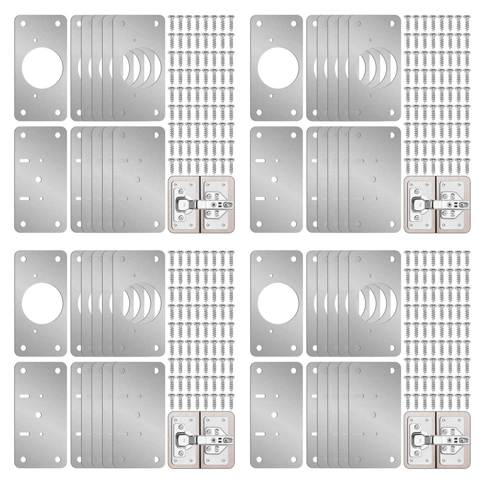 Jnchdghwa Silver 48-Pack Hinge Repair Kit - Cabinet Door Hinge Repair Plate Hinge Fixing Plate For Kitchen Cupboard Door Locker Cabinet