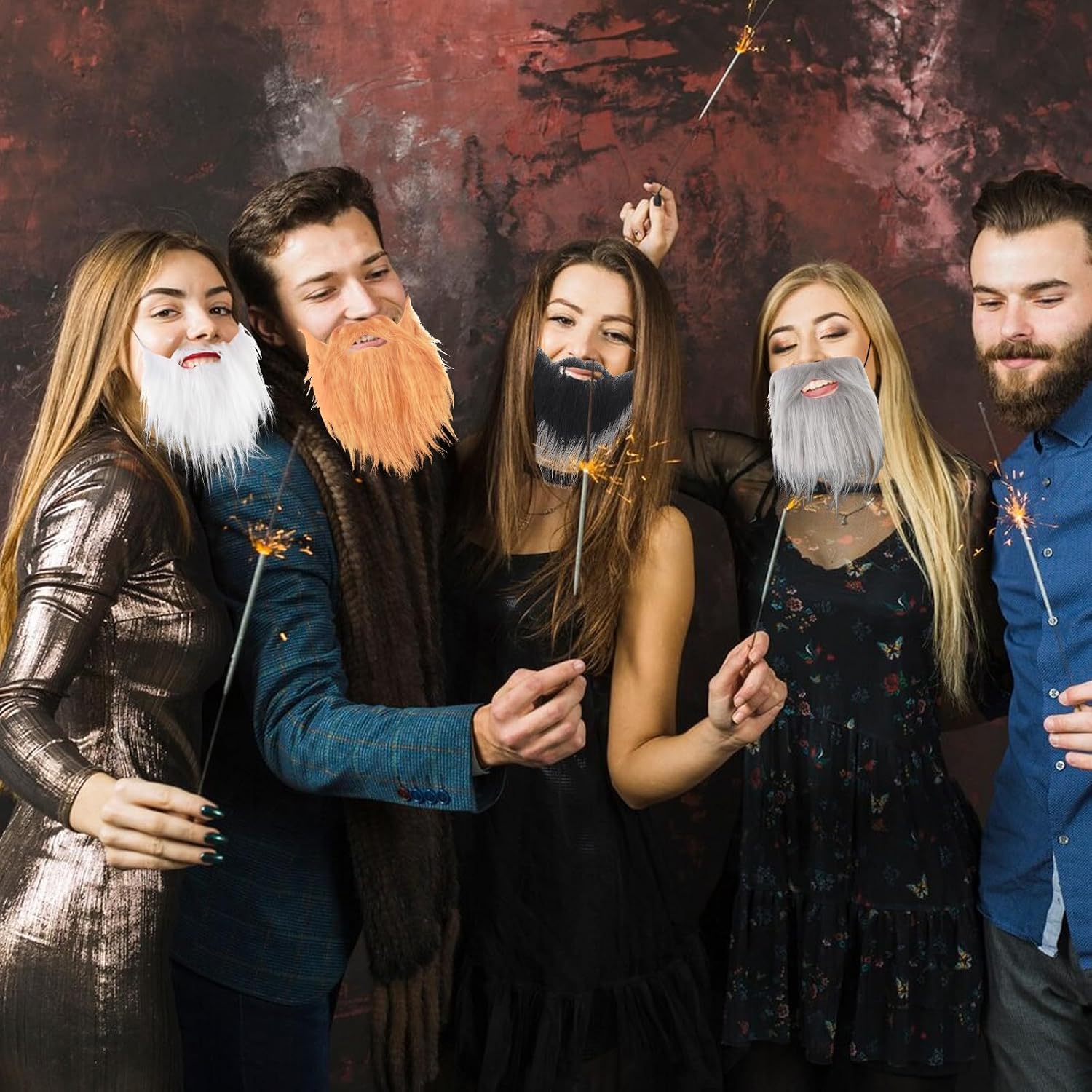 DIVINA VITAE 4 Pcs Fake Mustaches Funny Realistic Fake Beards Adjustable Costume Beard with Elastic Strap for Adults Halloween Costume Party Cosplay Facial Supplies (Black, Orange, White, Gray)