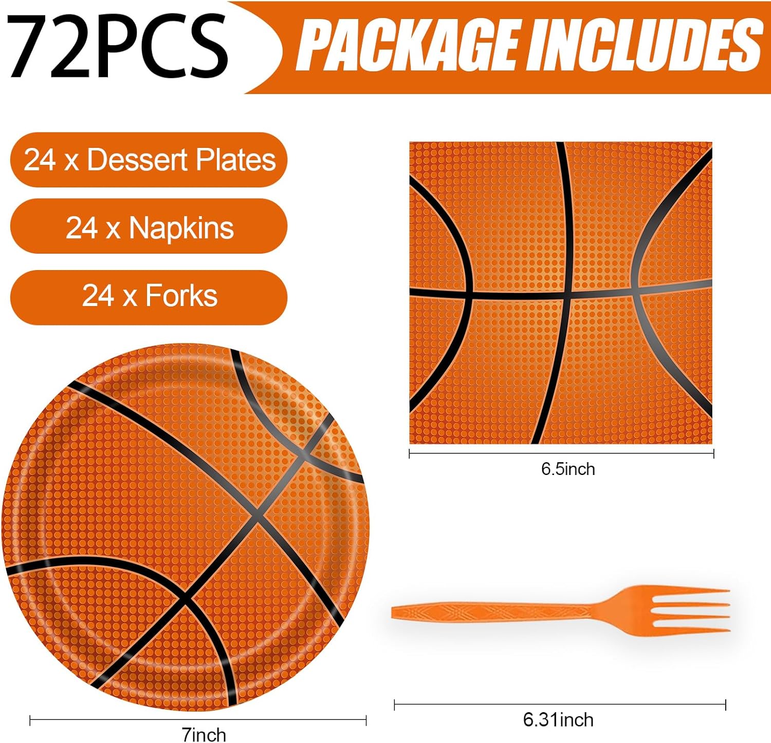 72 Pcs Basketball Paper Plates and Napkins - Disposable Party Plates and Napkins Tableware Set for Sports Birthday Party, Baby Shower - Serves 24 - Image 2