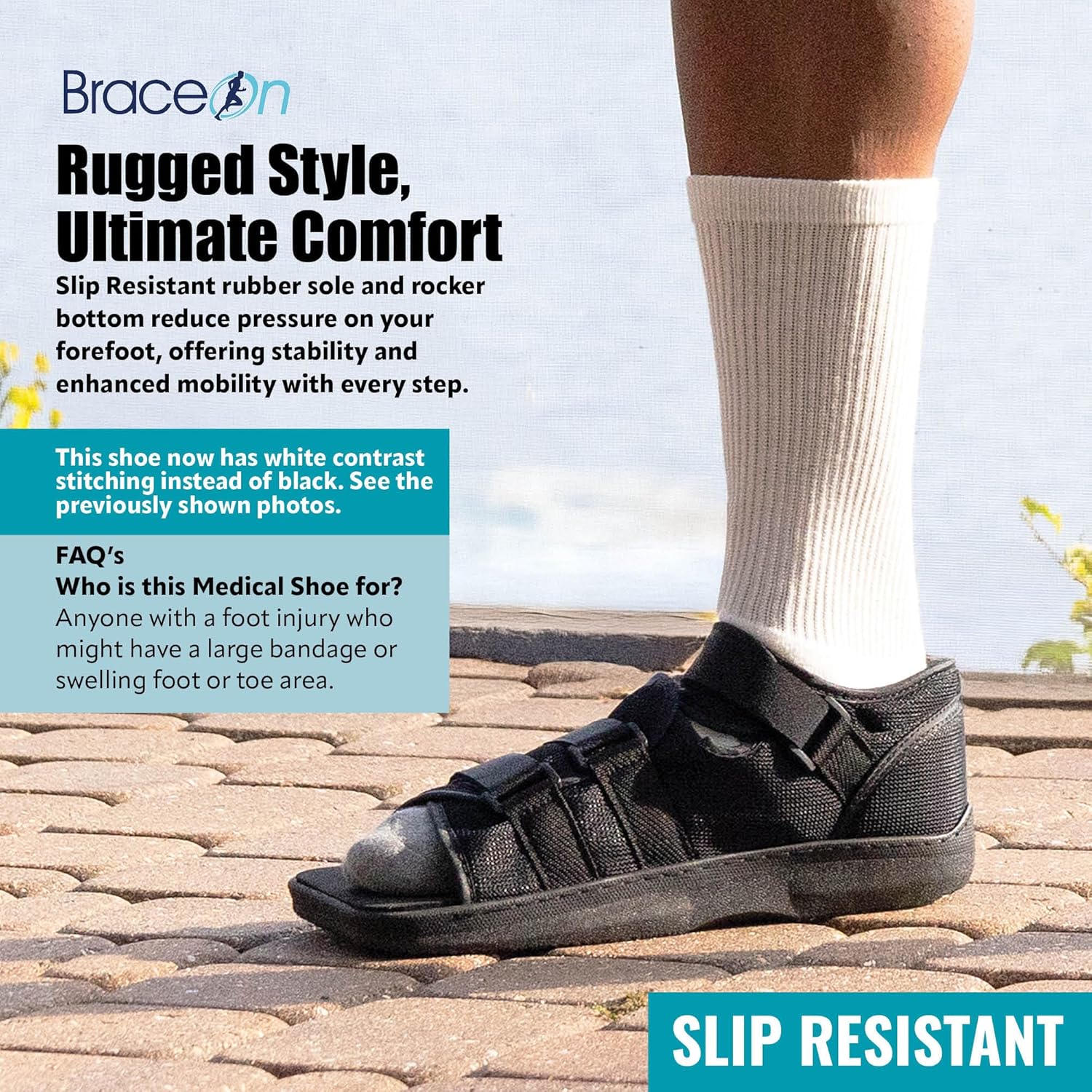 Brace On Post Op Shoe - Adjustable Orthopedic Walking Shoe for Women & Men - Square Open Toe Medical Foot Support for Post-Surgery, Broken Toe & Foot, Stress Fracture (Women, Small, Size 3-6)