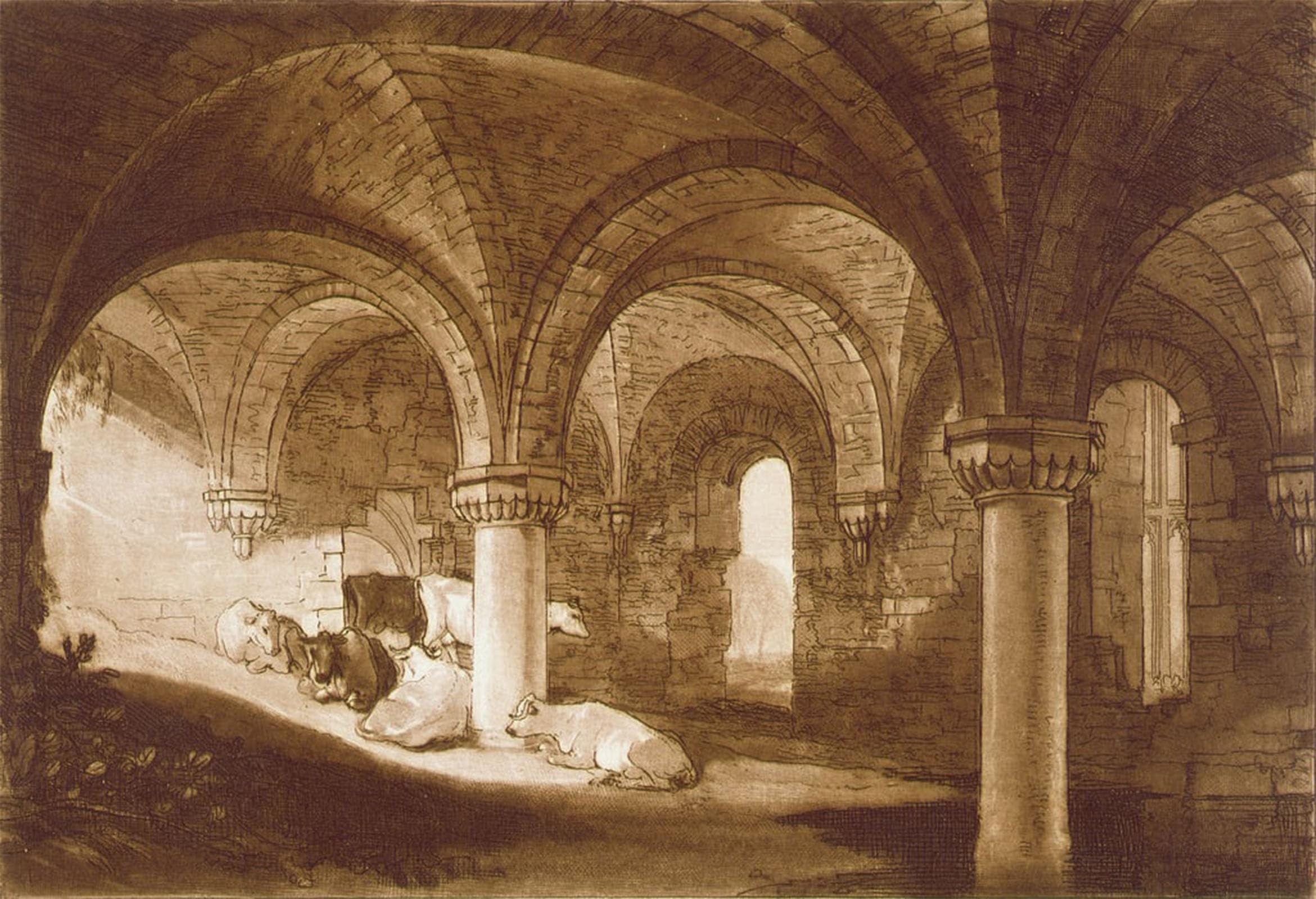 SERENDIPITP Vintage Wall Art Canvas Nordic Poster Canvas Print Picture the Crypt of Kirkstall Abbey From the 'Book of Studies' by Mallord William Turner Wall Art Poster for Home Decor 60x90cm