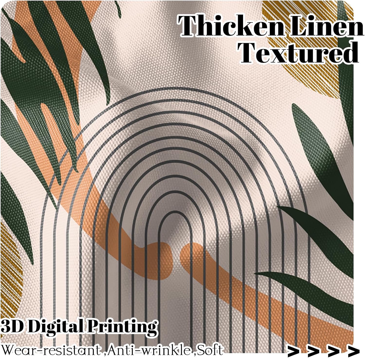 Renaiss 42 x 108 Inch Mid Century Boho Curtains Thick Linen Living Room Bedroom Blackout Curtains Bohemian Style Decor Window Treatment Leaf Print Classical Drapes for Dining Room Rod Pocket 2 Panels