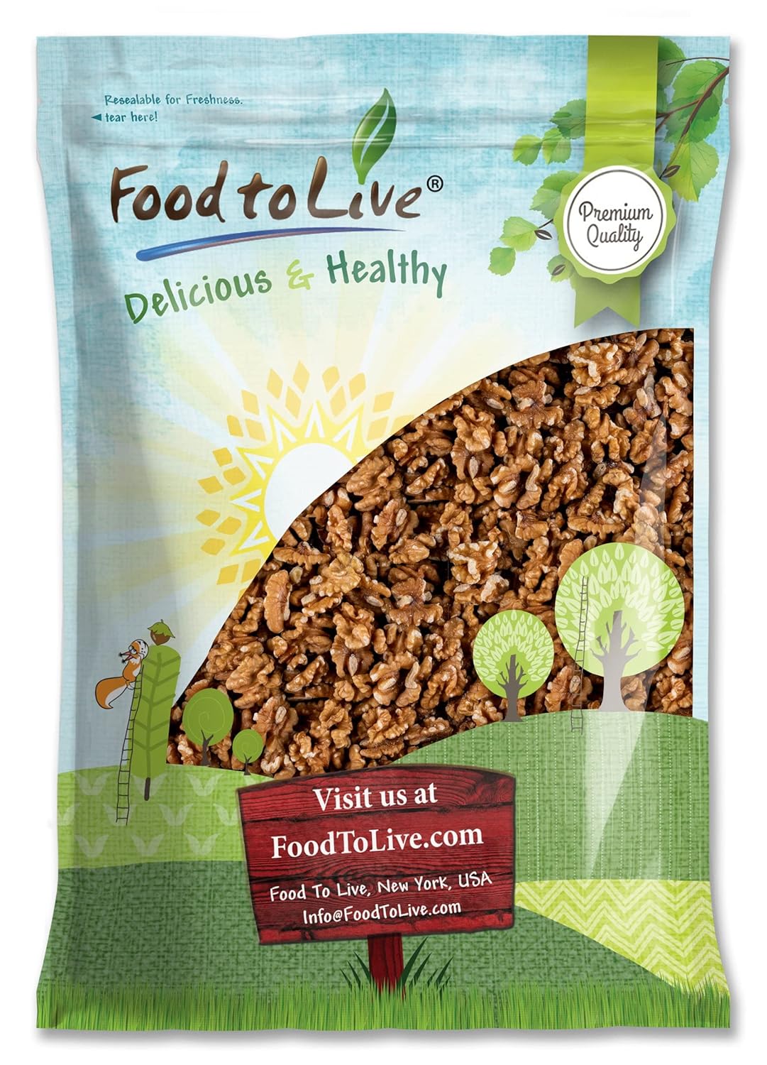 Food to Live - California Walnuts Halves & Pieces, 7.5 Pounds Raw, Unsalted, Shelled, Vegan, Kosher, Sirtfood, Bulk. Rich in Omega-3 Fatty Acids, Protein. Great for Baking, Snacking.