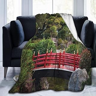 YOUMEISU Franela Manta para Cama Sofá Silla,Pequeño Puente sobre el Estanque jardín japonés de Montecarlo,Mónaco,Junto con árboles y Plantas,Cálida,Cómoda Y Duradera 153x204cm