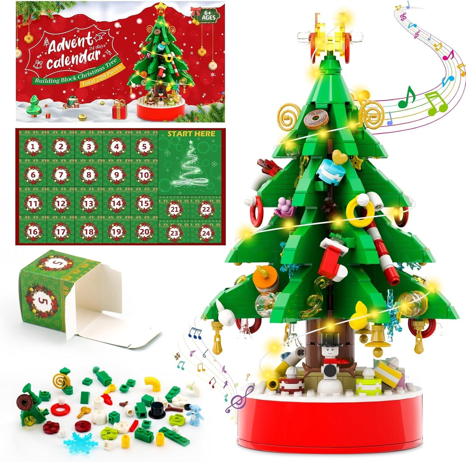 Advent Calendar 2025 Christmas Tree Building Toy Set
