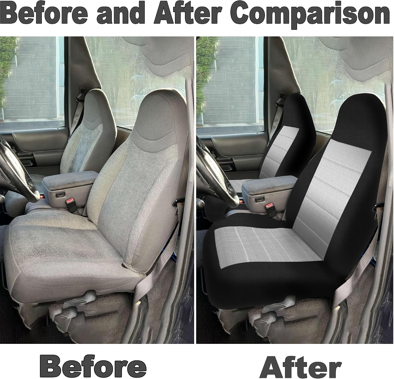 2PCS 60/40 High Back Bench Seat Cover with Hooks Compatible with Ford Ranger 2004 2005 2006 2007 2008 2009 2010 2011 2012 - Gray