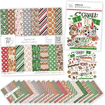 Die Cuts & Paper Set - Sports Life - by Miss Kate Cuttables - 16 Single - Sided 12"x12" Premium Specialty Paper Sheets & Over 60 Coordinating Die Cuts