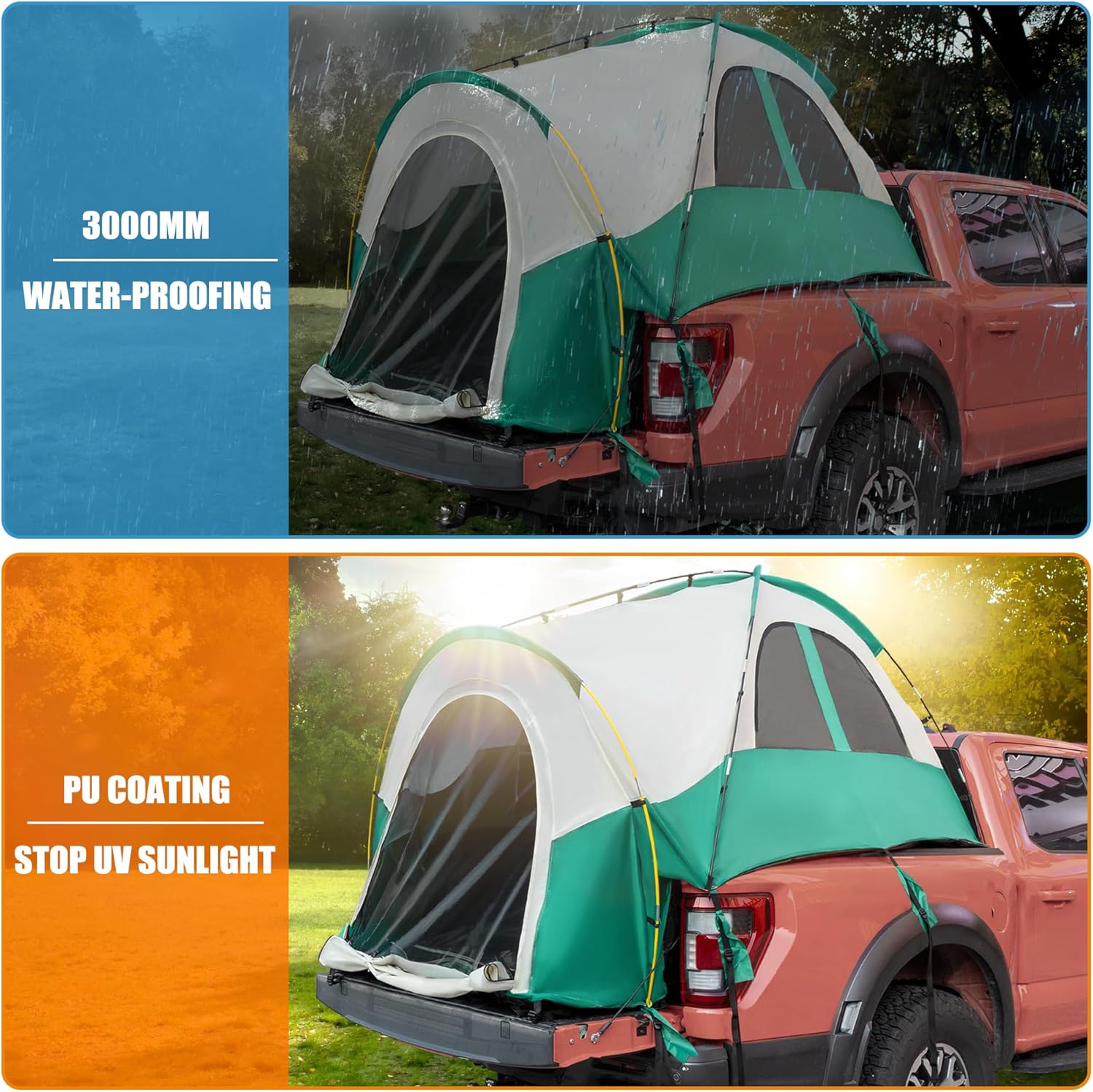 uxcell Pickup Truck Tent, Waterproof PU2000mm Double Layer for 5.5-5.8 FT Truck Bed, Portable Truck Bed Tent with Carry Bag Beige Green