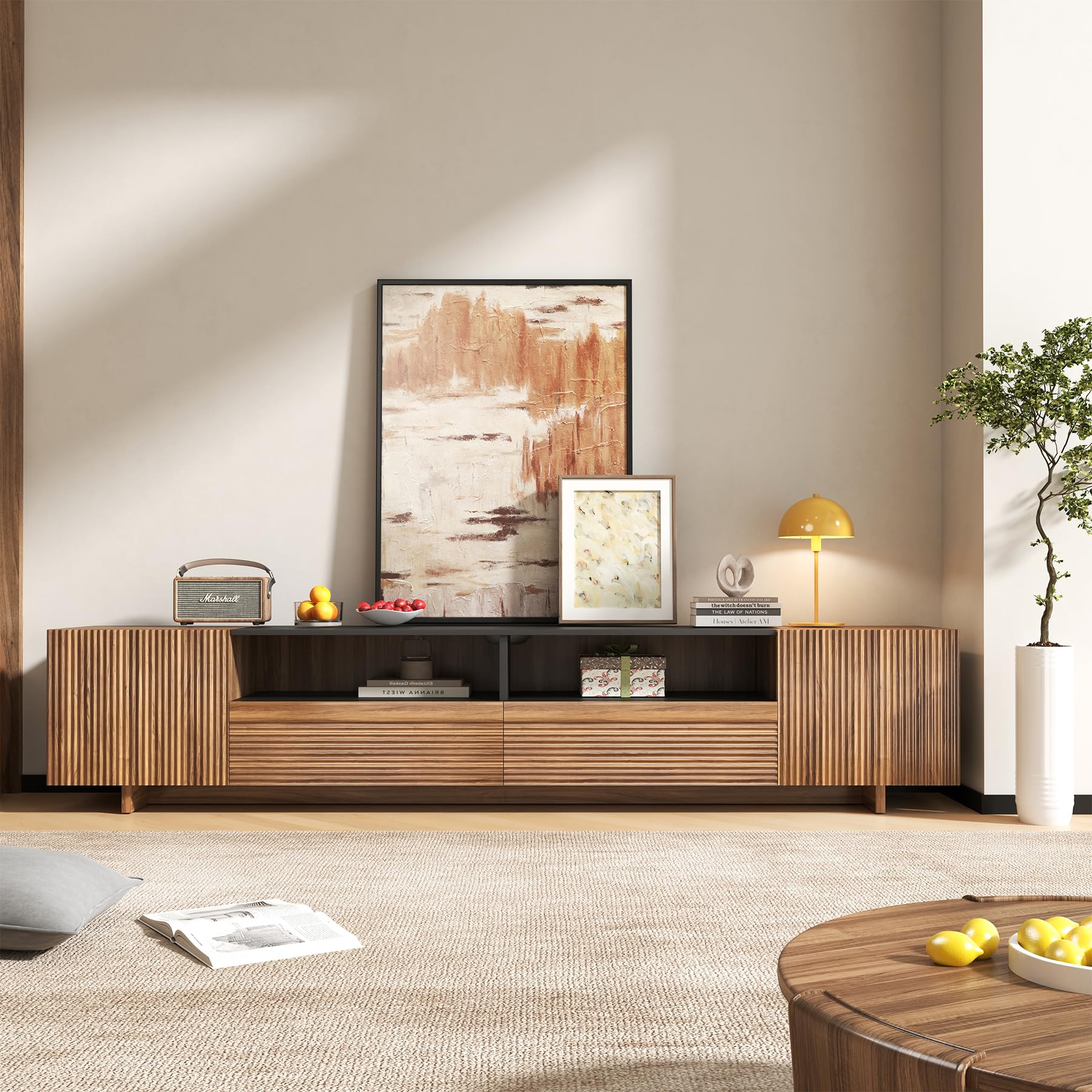 Epecoya 78.8 Inch Extra Long TV Stand for TVs up to 85'', Natural Oak