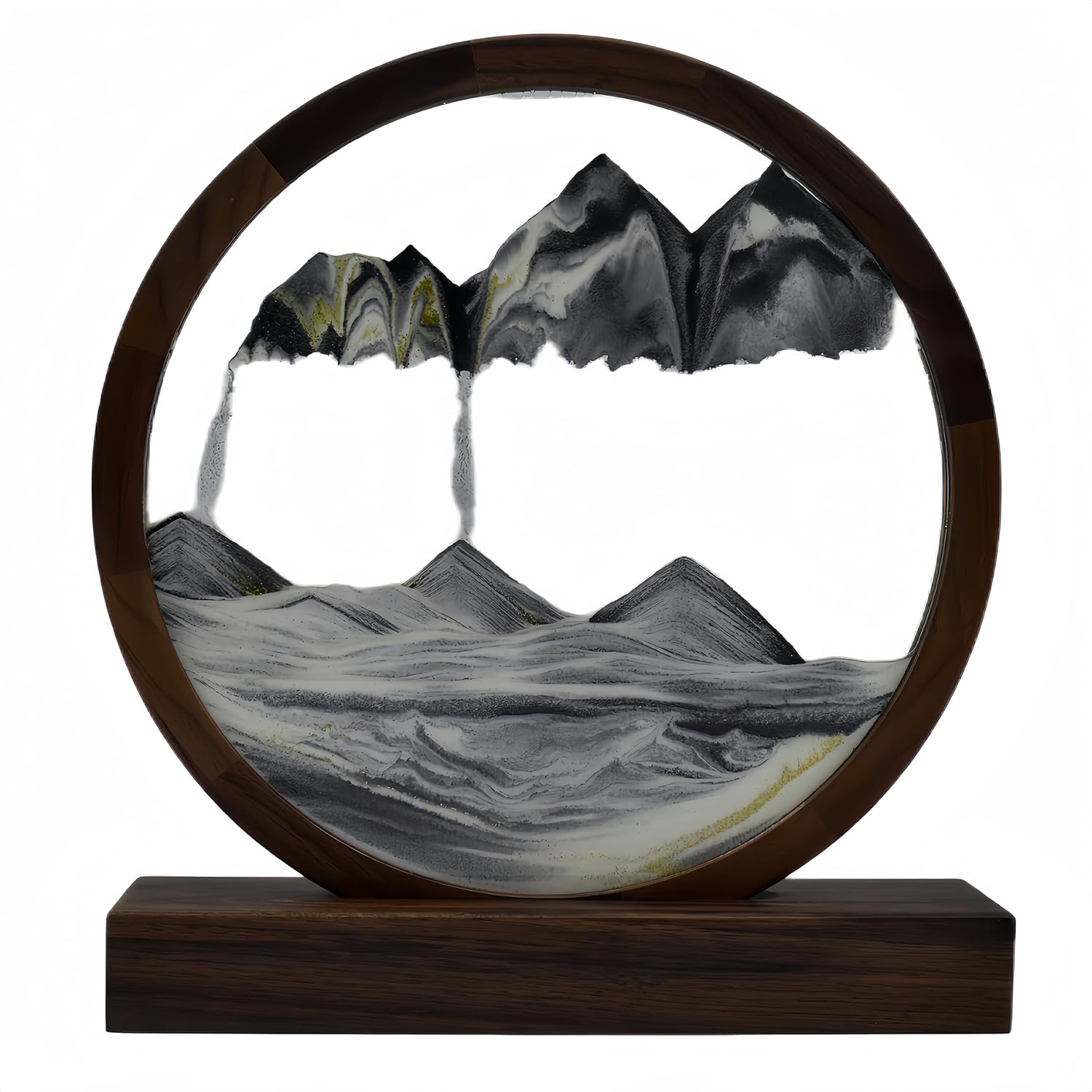 Hand Made Walnut Moving Sand Art, 360° Rotating Hourglass Glaciers Sandscape, Relaxing Desk Toys for Adults, Home Office Work Decor