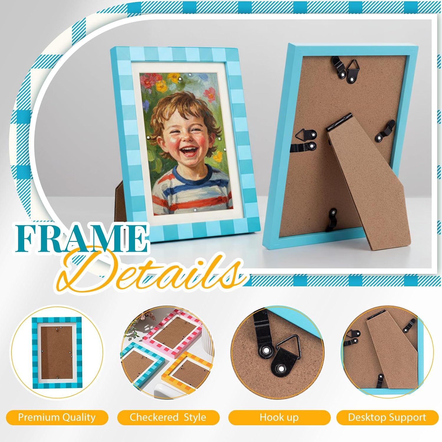 Vicenpal 3 Pack 4x6 Inch Checkered Picture Frames Wooden Photo Frames for Couple Family Mother's Day Graduation Memories, Wall Hanging Tabletop Display Cute Colorful Retro Home Decor Gift