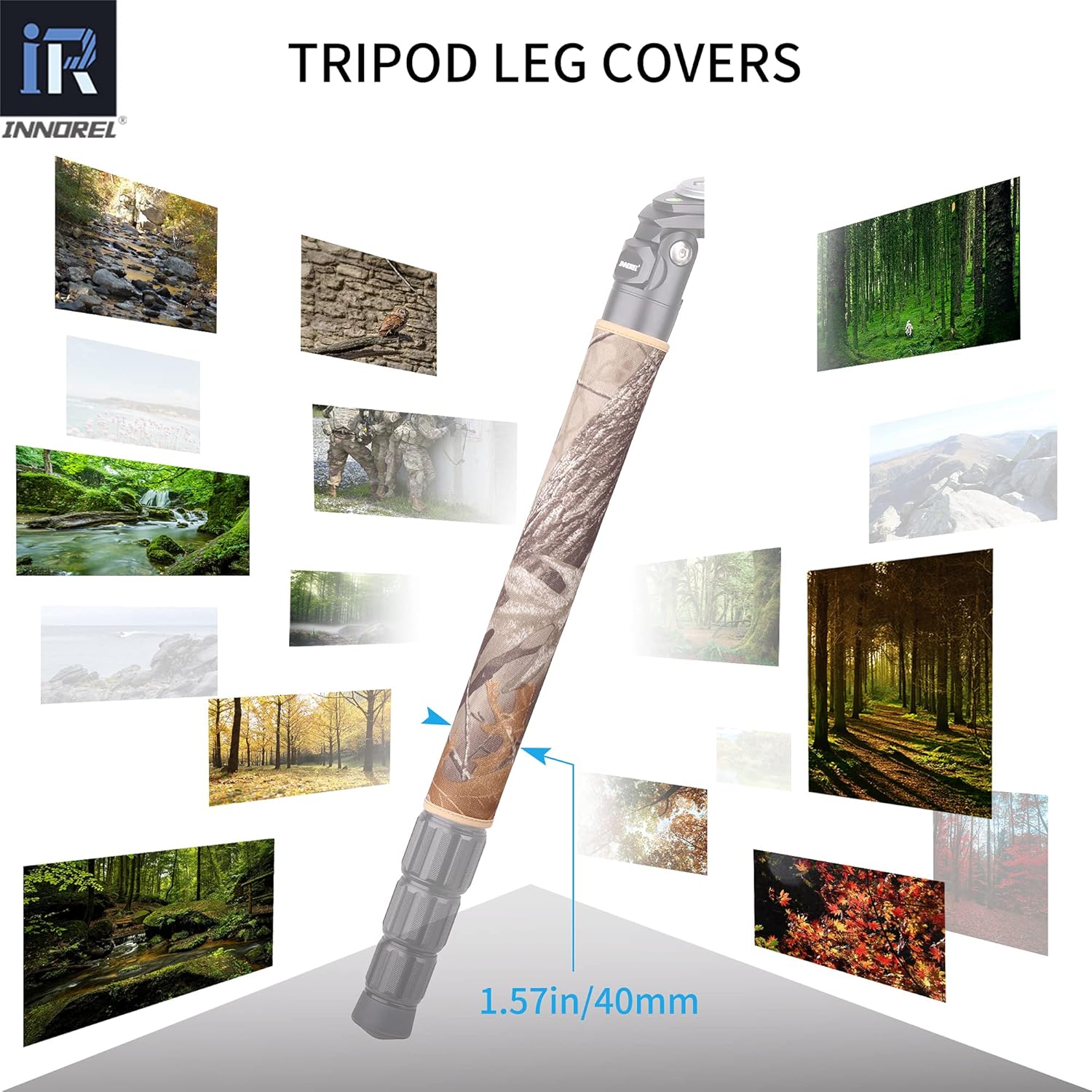 INNOREL Tripod Leg Covers TS40M (Set of 4) Universal Tripod Protective Sleeves and Shoulder Pad Neoprene Chloroprene Rubber Wrap Removable Anti-Skid Waterproof Brown Camouflage for 40mm Tube