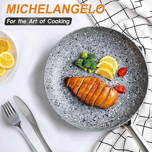 Miniatura 8 de MICHELANGELO Cacerola con tapa 3 Qaurt, sartén ultra antiadherente con revestimiento no tóxico derivado de piedra, olla con tapa y sartén de 10