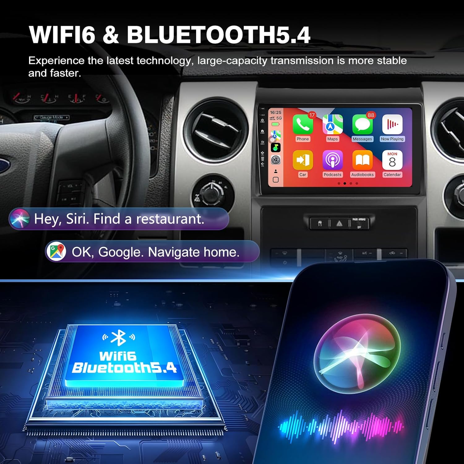 Car Radio Stereo for Ford F150 F-150 2009-2012,9" Android 13 Touchscreen Head Unit,Wireless CarPlay & Android Auto,GPS Navigation,HD Backup Camera,Mirror Link,WiFi 6,Bluetooth 5.4,FM,SWC