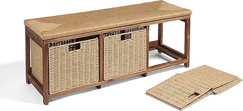 Miniatura 9 de Badger Basket Banco de almacenamiento para niños con tapa y cestas tejidas, color marrón