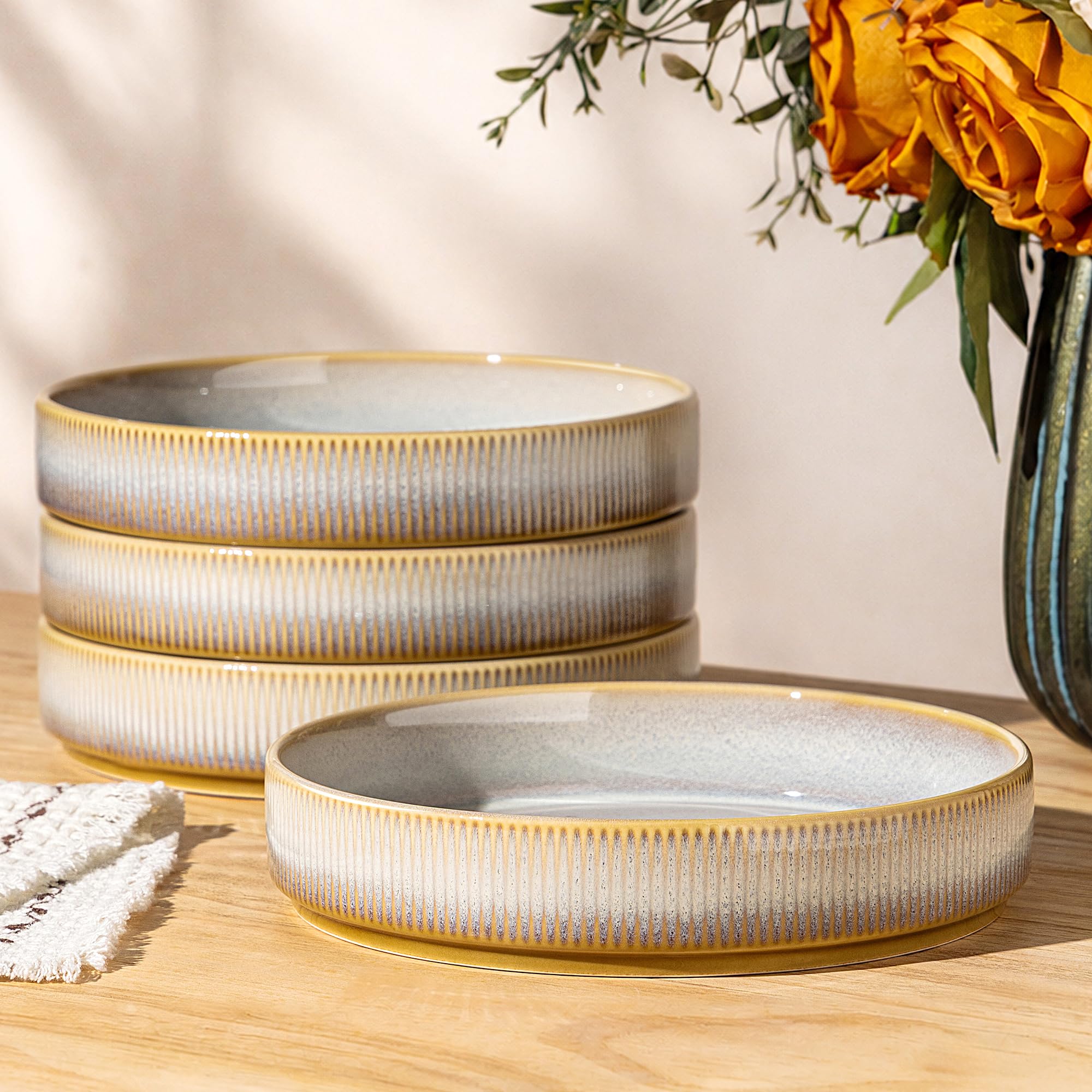 theterra 7.5" Ceramic Pasta Bowls Set of 4, Salad Bowls