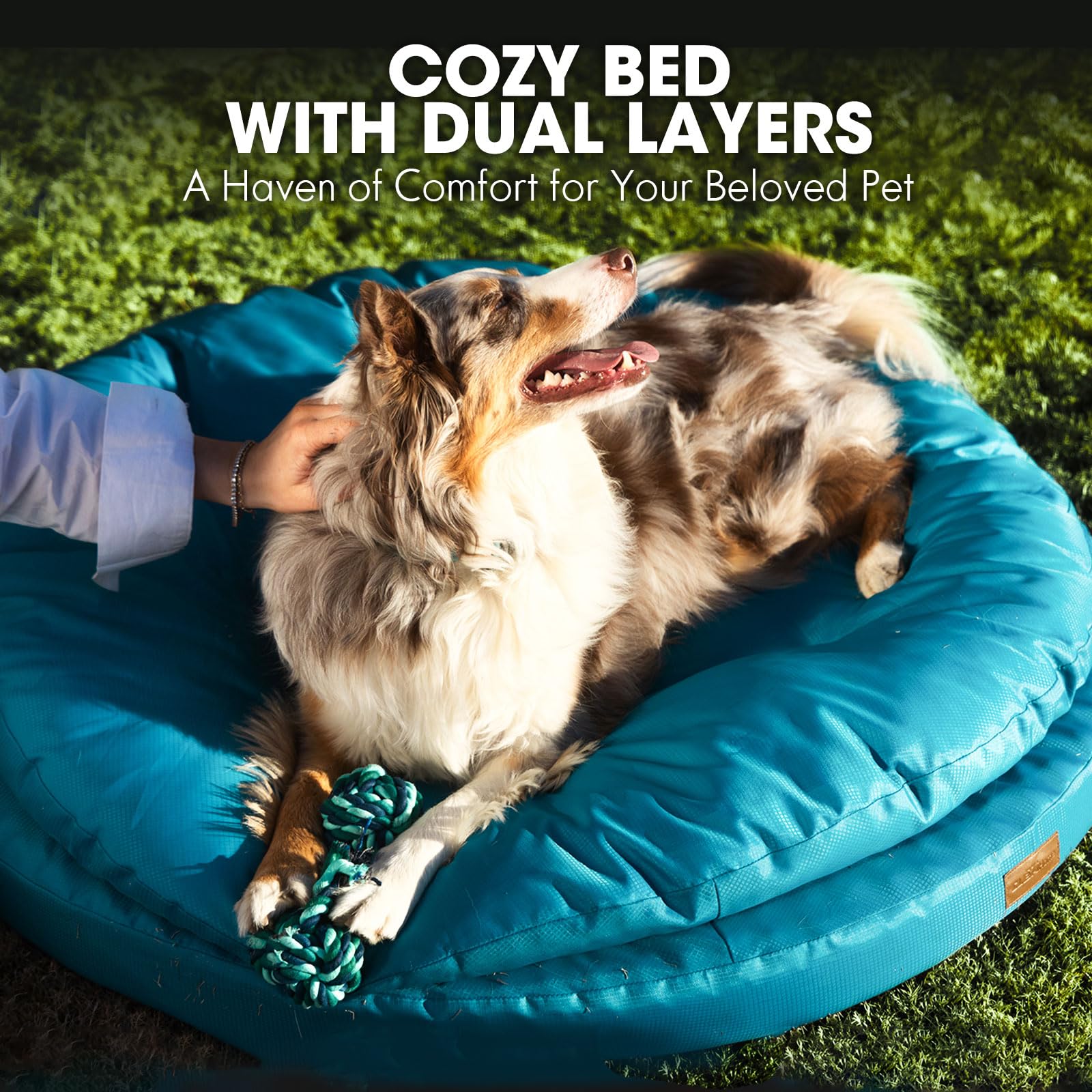 ClevaHome Cama Ortopédica para Perros, Cama Redonda de Doble Capa con Tejido Repelente al Agua, Base Antideslizante y Funda Lavable a Máquina (Azul Pizarra, L)