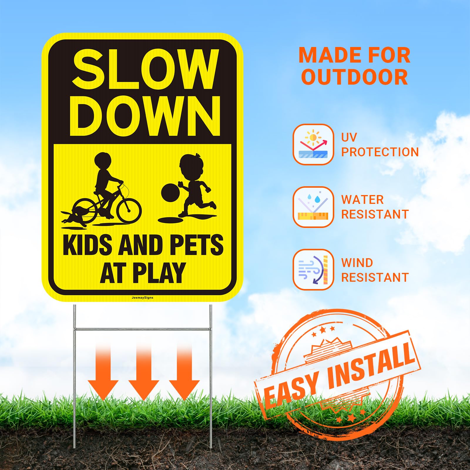 Amazon.co.jp: Slow Down Kids and Pet at Play Signs