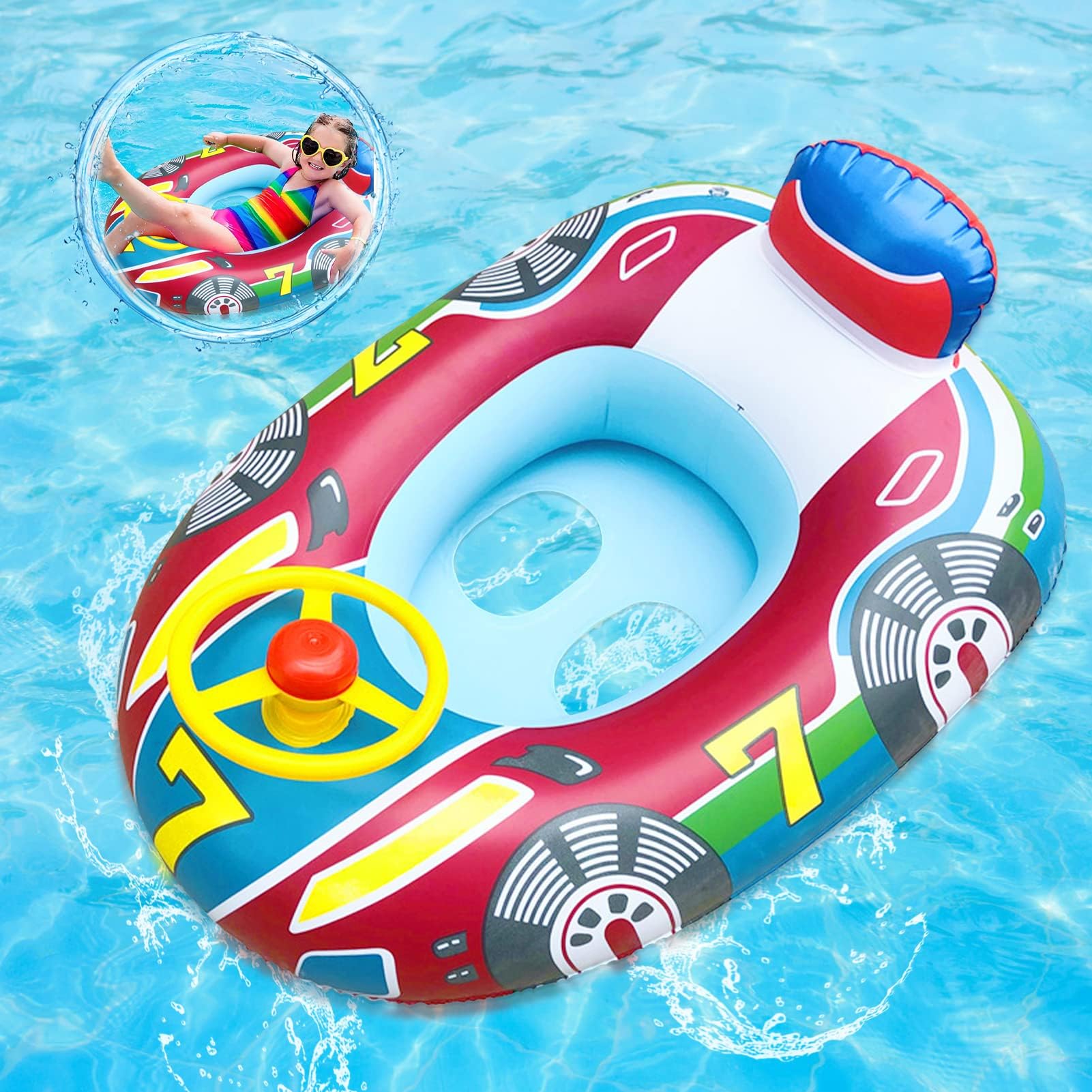 Flotador Bebe 6 Meses a 36 Meses, Anillo de Natación Bebe con Volante, Flotador Inflable para Bebé, Flotador de Piscina para Bebés, Flotador Hinchable