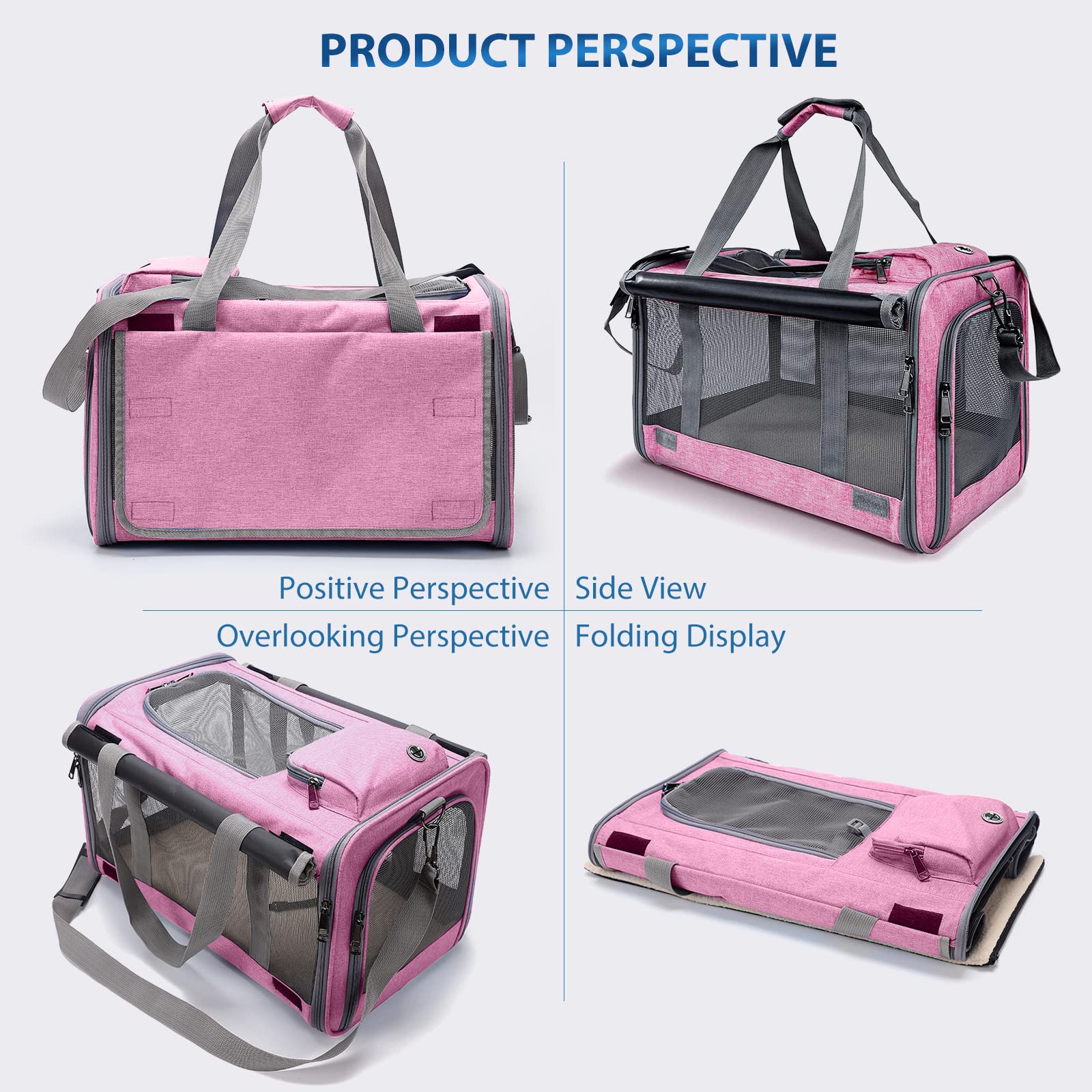 PETCUTE Trasportino per Cani,Trasportino per Animali Portatile e Pieghevole, Carico Massimo 9kg,Approvazione Della Compagnia Aerea,Borsa da Viaggio per Cuccioli e Gatti con Coperta e Tracolla