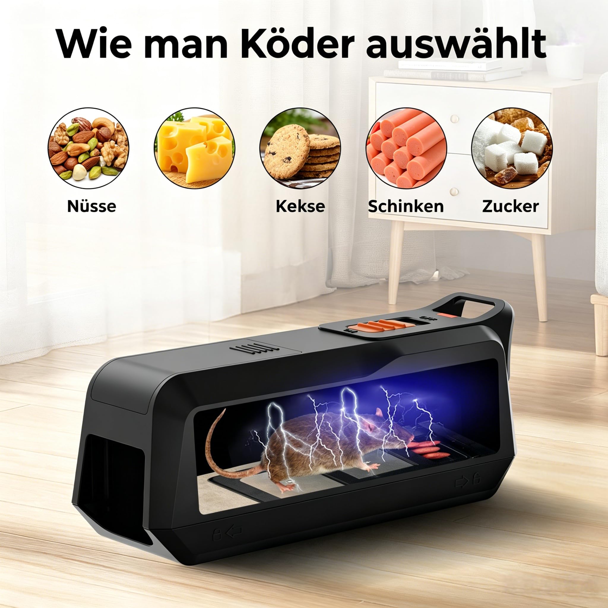 Rattenfalle Elektrisch, Elektrische Mausefalle für kleine Mäuse – Wiederverwendbar, Hygienisch, Netz- oder Batteriebetrieb, Sofortige und schmerzlose Bekämpfung