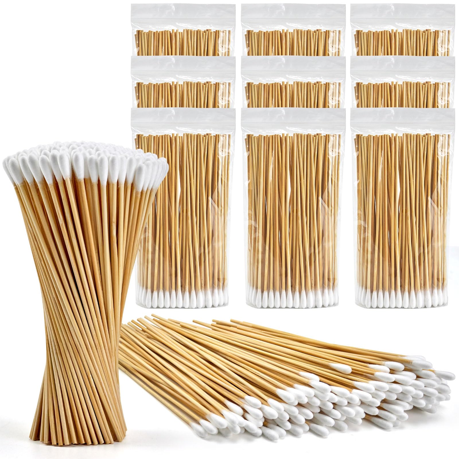 1000PCS 6" Cotton Swabs in Storage Box - Long Cotton Swab with Bamboo Sticks - Lint Free, Highly Absorbent Single Tipped Applicators for Makeup, Pet