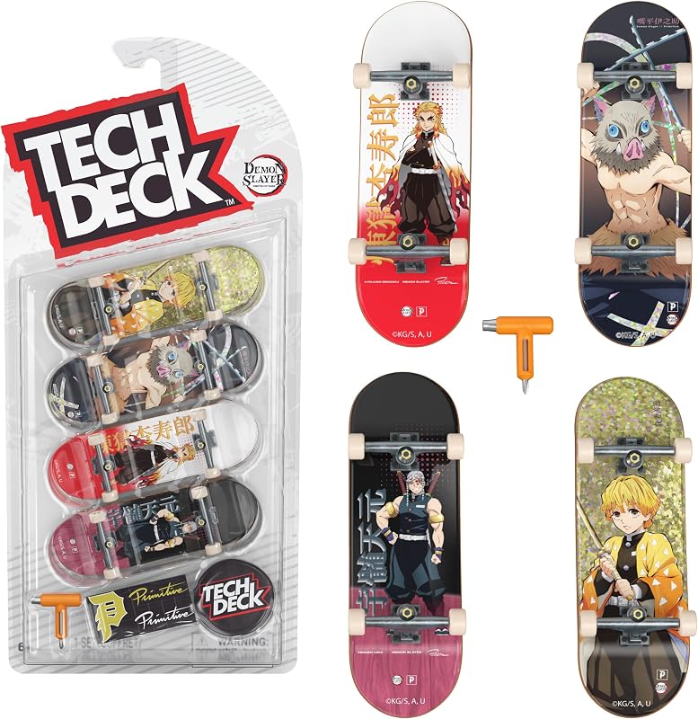 Tech Deck Primitive Demon Slayer Ultra DLX Customizable Fingerboards 4-Pack | Customize 4 Boards, Stickers & Grip Tape, Authentic Details, Fidget Skateboard Toy Gifts for Kids & Collectors Ages 6+
