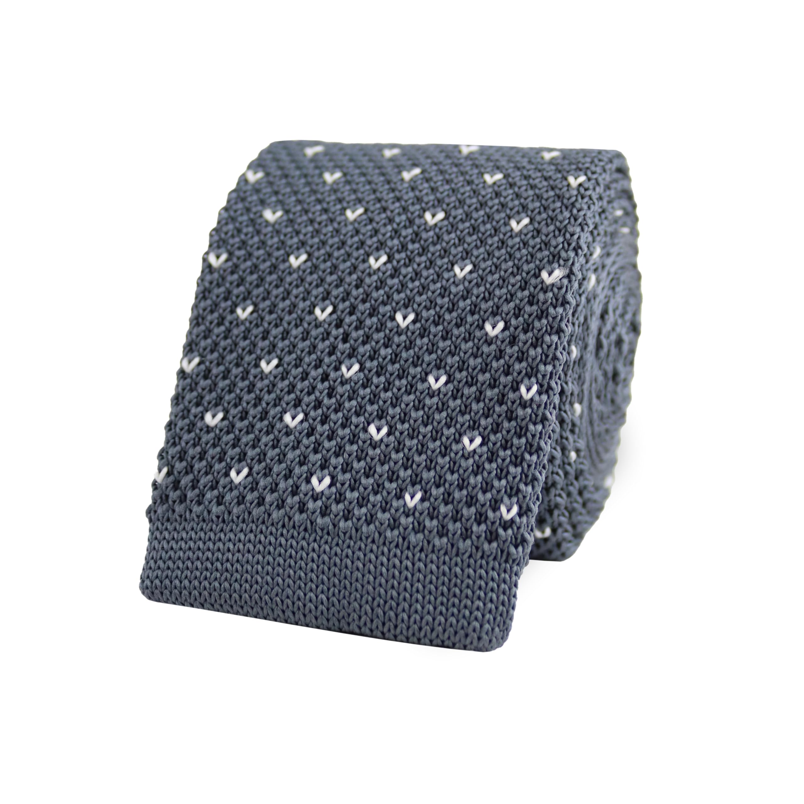 THE GENTS LAB Men's Square End Knitted Neck Tie With Dots | Made From 100% Soft Polyester | Over 10+ Colours (Dark Grey)