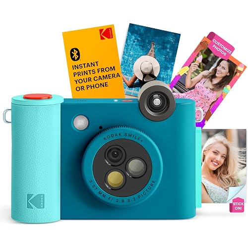 Kodak Smile+ 2-in-1 Digital Instant Print Camera & Wireless Bluetooth Photo Printer - 10MP, Special-Effect Rotating Lens, Zink 2x3” Sticky-Back Photos, Print via Fun App from Smart Devices - Blue