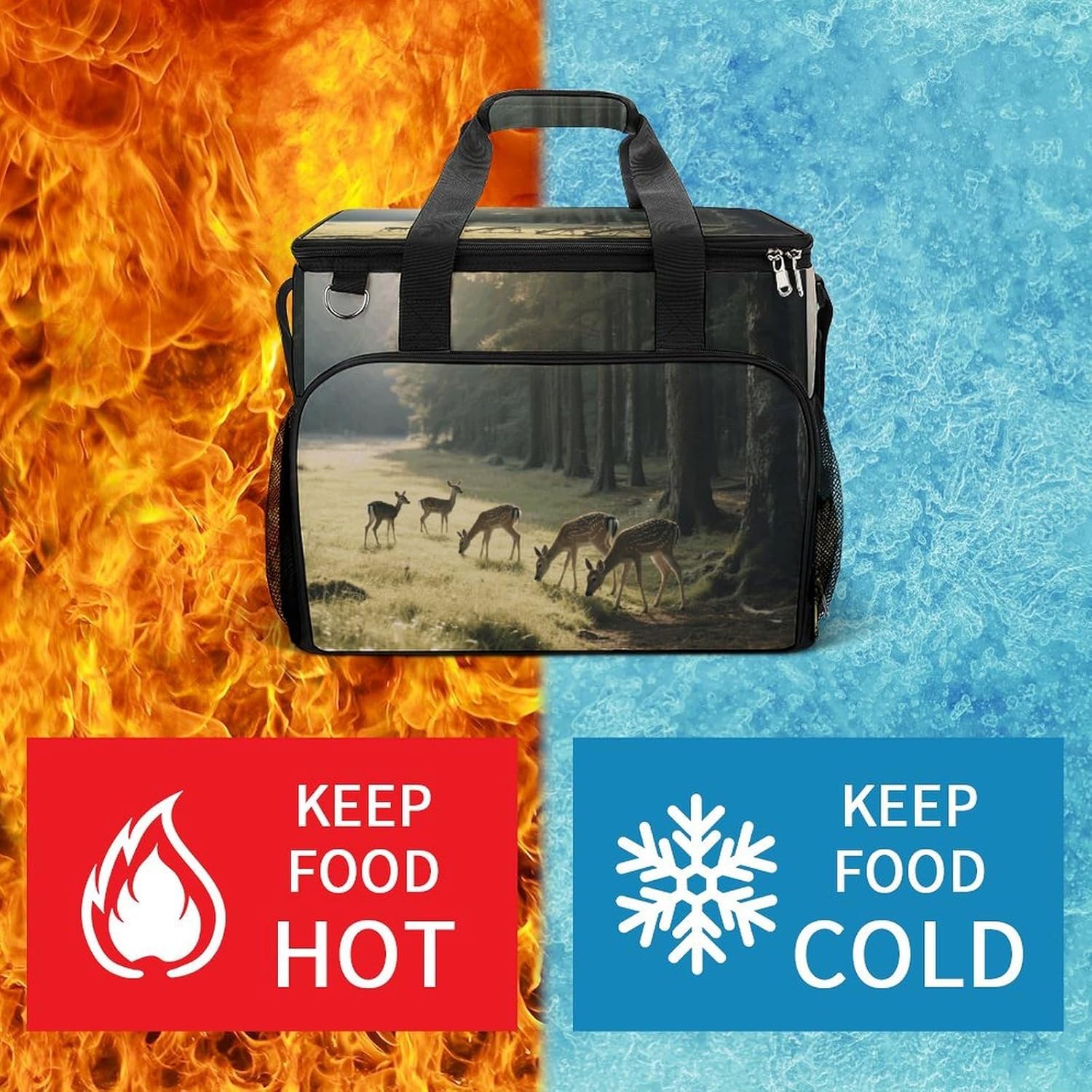 Insulated Picnic Backpack Tote Bag, Large Capacity 30L Deer Cooler Bag Leakproof Beach Bags Portable Lunch Box Waterproof Picnic Basket for Beach Camping BBQ