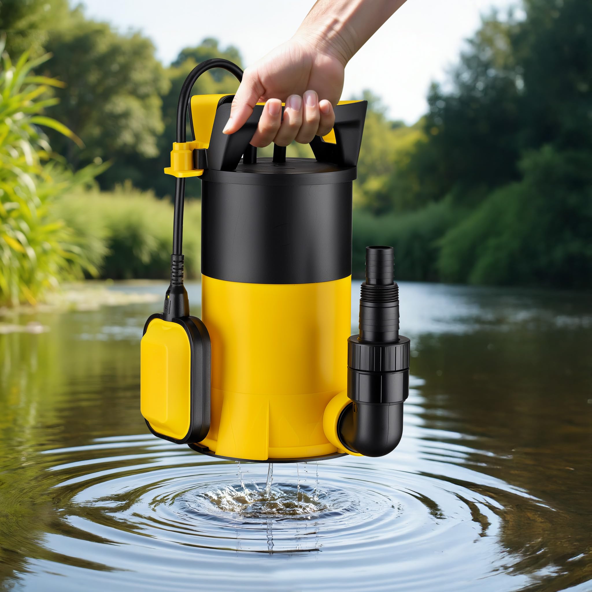 Wiltec 3 in 1 Flachsauger Tauchpumpe 400 W, Schmutzwasserpumpe 8000 l/h, Flachwasserpumpe mit Schwimmer, Flachsaugpumpe für Keller, Garten Wasserpumpe