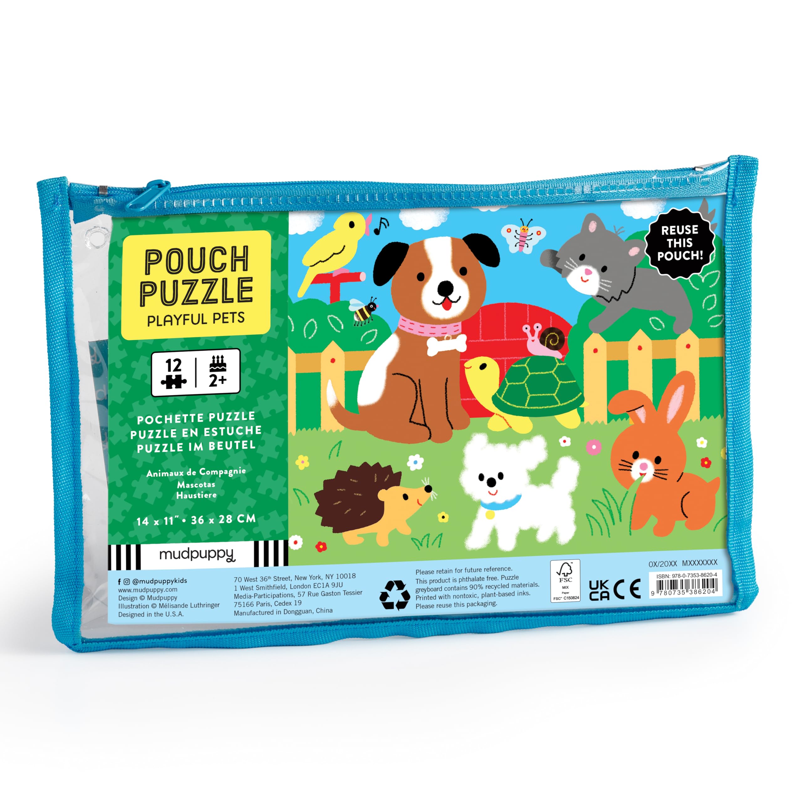 Playful Pets 12 Piece Pouch Puzzle for Kids | Ages 2+, Perfect for Travel, Reusable Pouch…