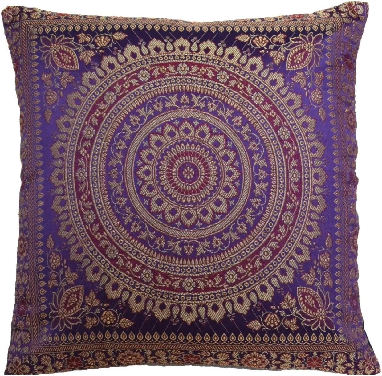 Original KikanIndian patchwork mandala sari ethnic silk Banarsi cushion covers mandala 16"x16" (Purple)