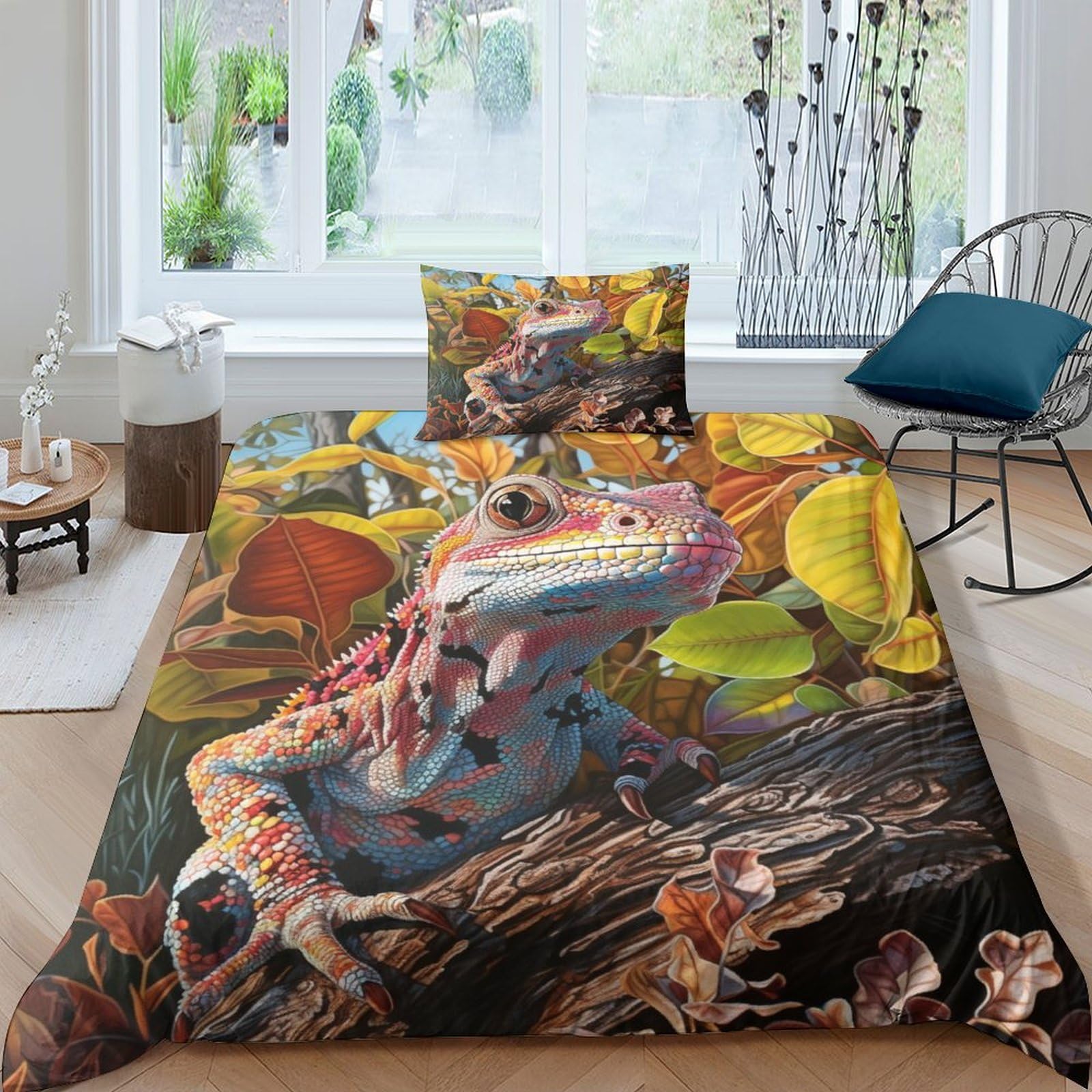Housse de couette Gecko sans repassage microfibre douce lit simple