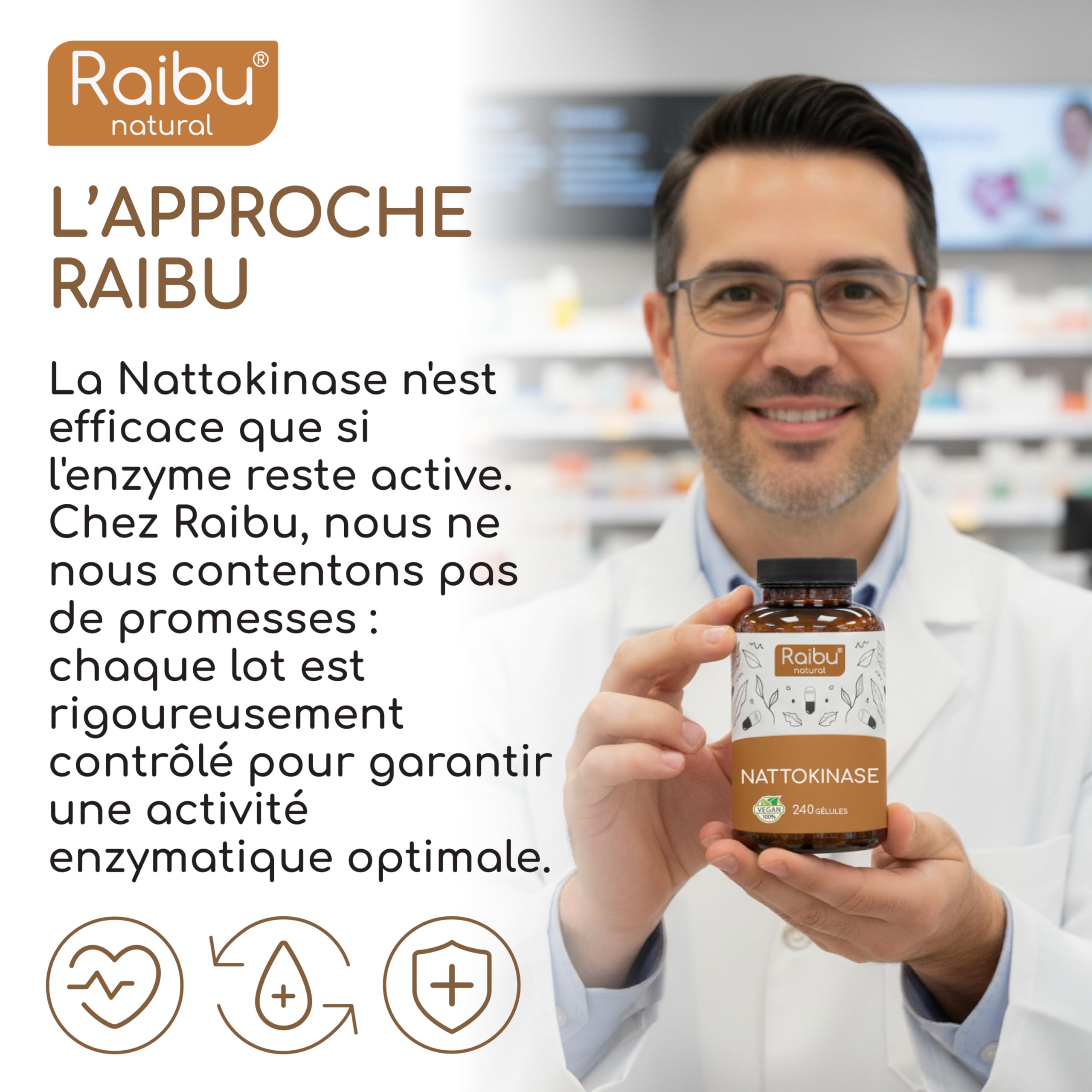 Nattokinase 100 mg (20.000 FU/g) Hautement Dosé de Raibu I 240 Gélules- 8 mois d'approvisionnement I Natto à base de soja I Testé en Laboratoire et végétalien I Sans additifs indésirables