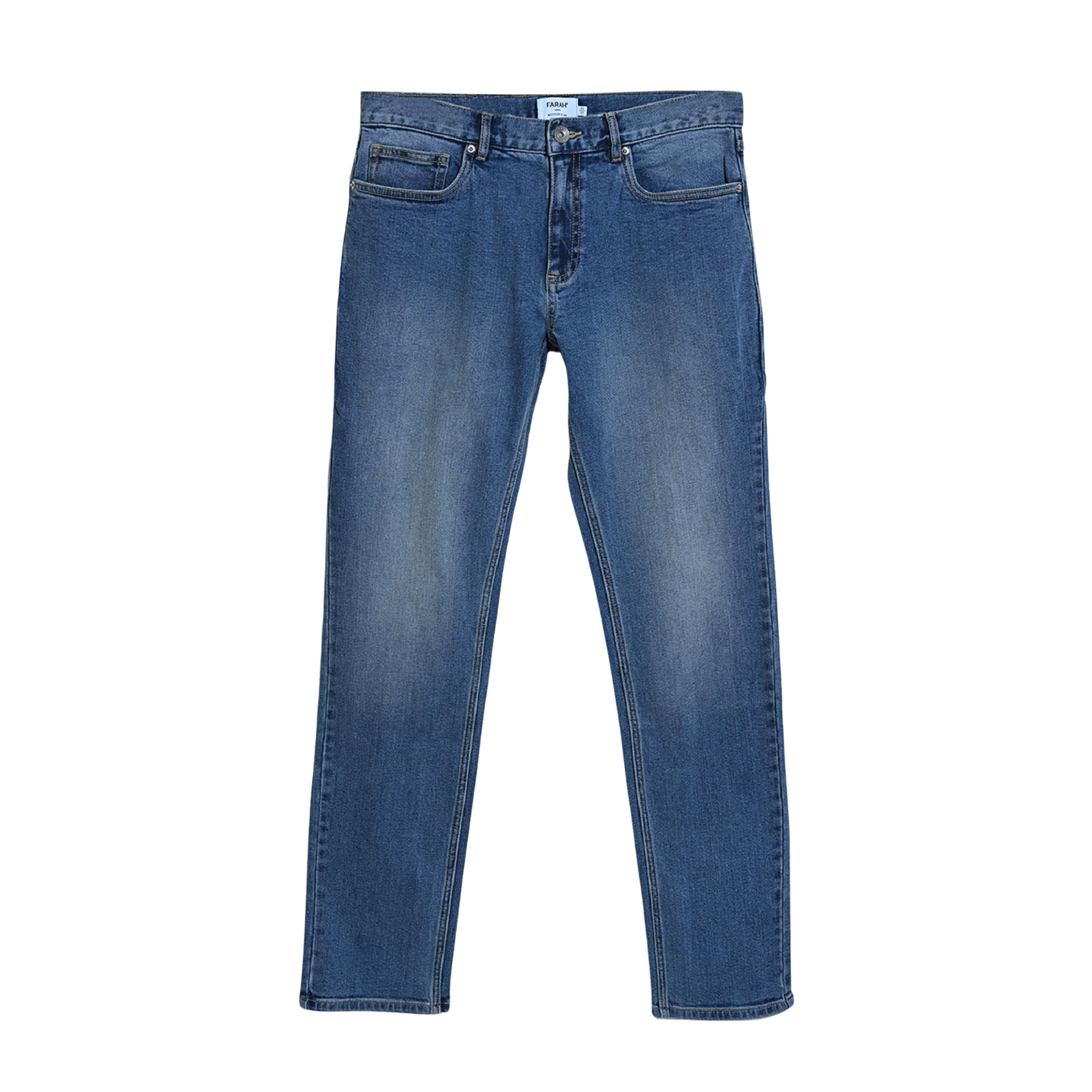 Farah Men's Elm Straight Denim Washed Jeans, 32, Light Blue Rinse