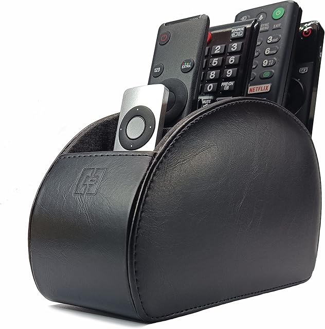 Connected Essentials TV Remote Control Holder For 5 Remotes, Remote Control Tidy and Organiser Caddy, Black - CEG10