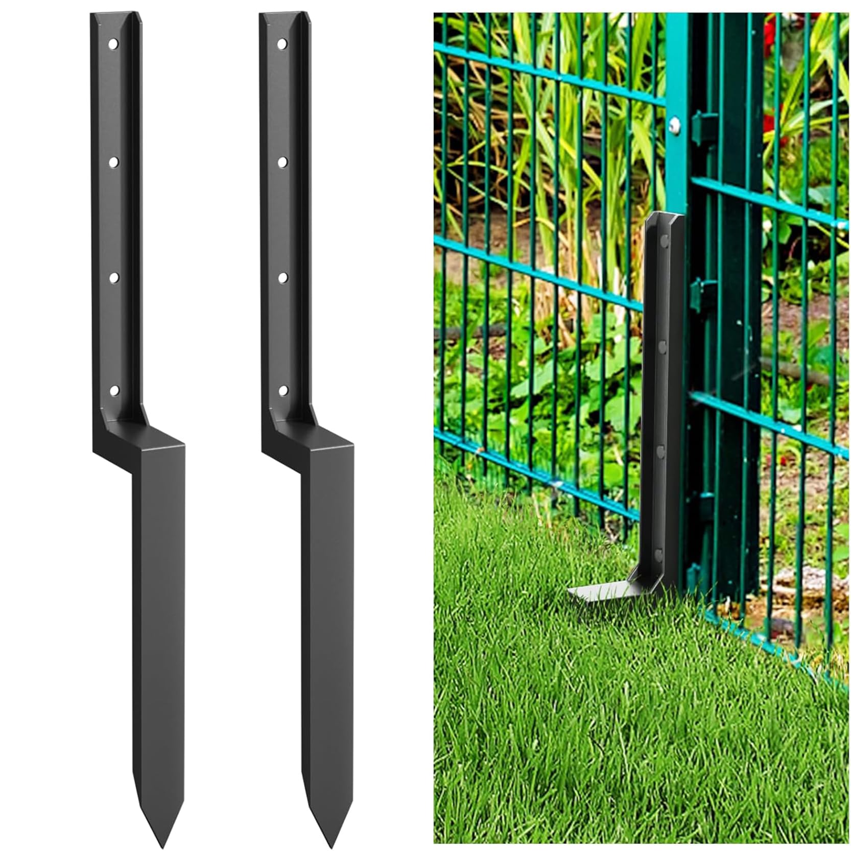 GOUZIBHD Fence Post Repair Kit Heavy Duty Fence Post Repair Stakes Thickened Fence Post Anchor Ground Spike,Post Stake Ground for Leaning or Broken Fence Posts(Size:2pcs)