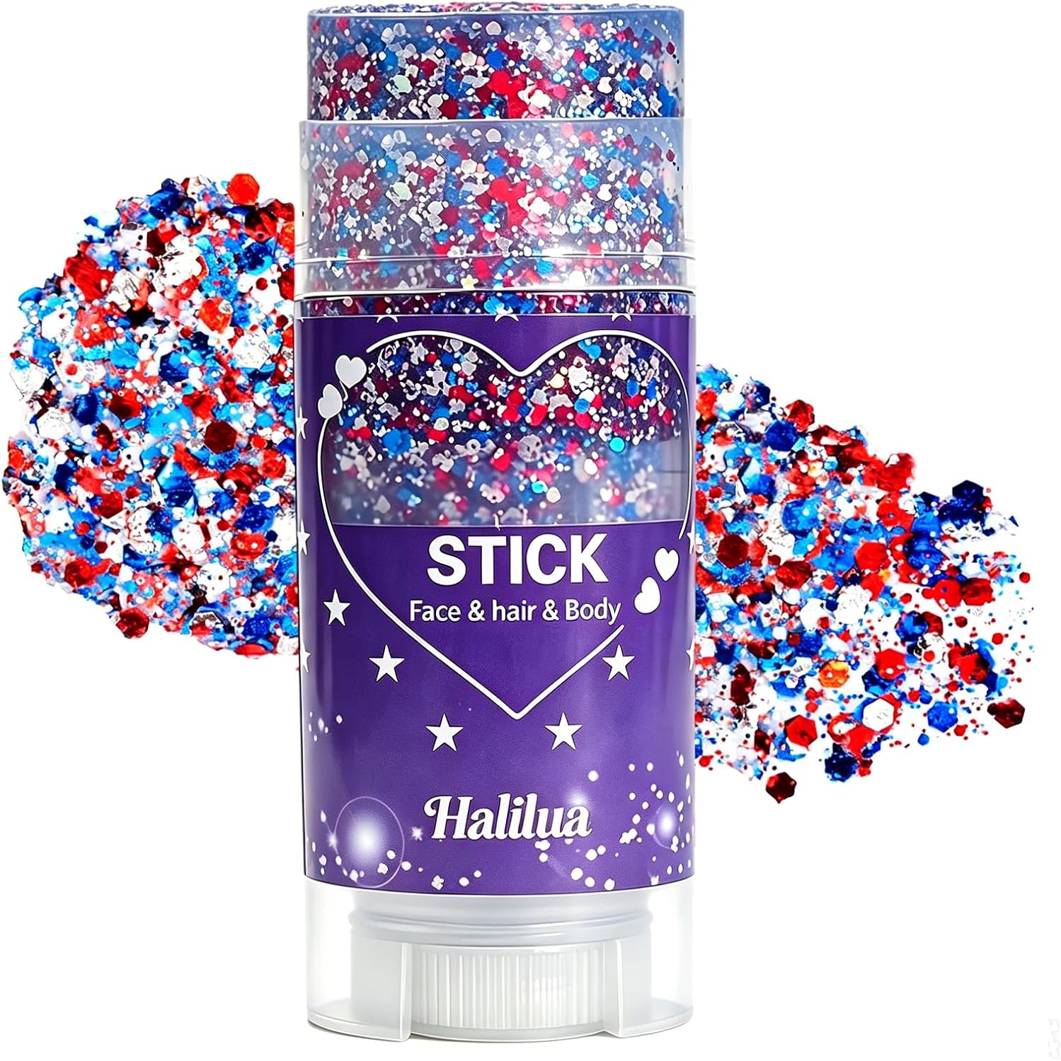 Patriotic Red White and Blue Glitter Stick,4th of July Outfits for Women Kids, Sparkling Face Body Hair Accessories for 4th of July Glitter Stick, USA Flag Makeup for Memorial Day 250 Anniversary