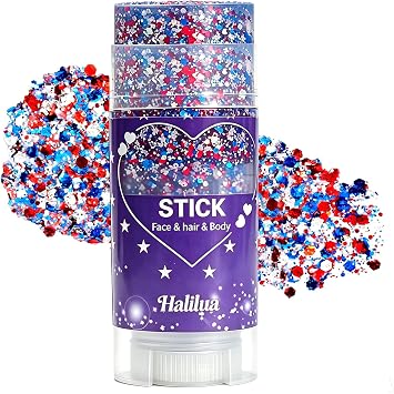 Patriotic Red White and Blue Glitter Stick,4th of July Outfits for Women Kids, Sparkling Face Body Hair Accessories for 4th of July Glitter Stick, USA Flag Makeup for Memorial Day 250 Anniversary